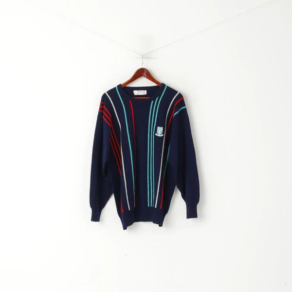 Vintage Pringle Sports Men S Jumper Navy Striped New Wool 1499 Size US S / EU 44-46 / 1 - 2 Thumbnail