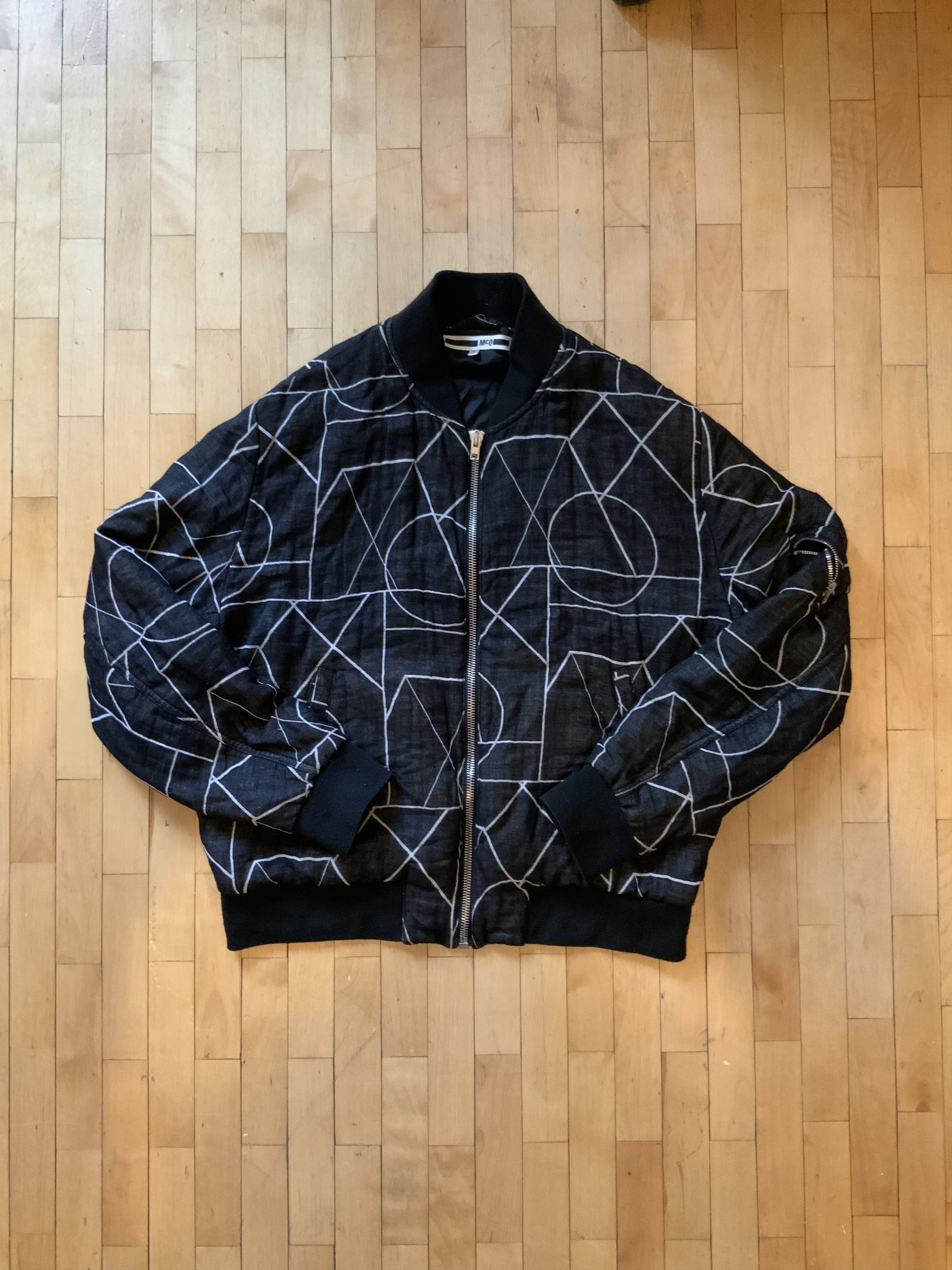 image of Alexander Mcqueen Geometric Bomber in Black, Men's (Size Large)