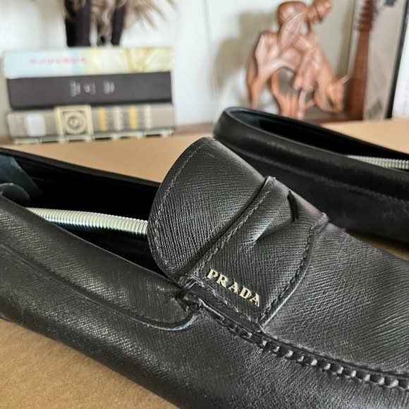 PRADA Saffiano Leather Driving Penny Loafers