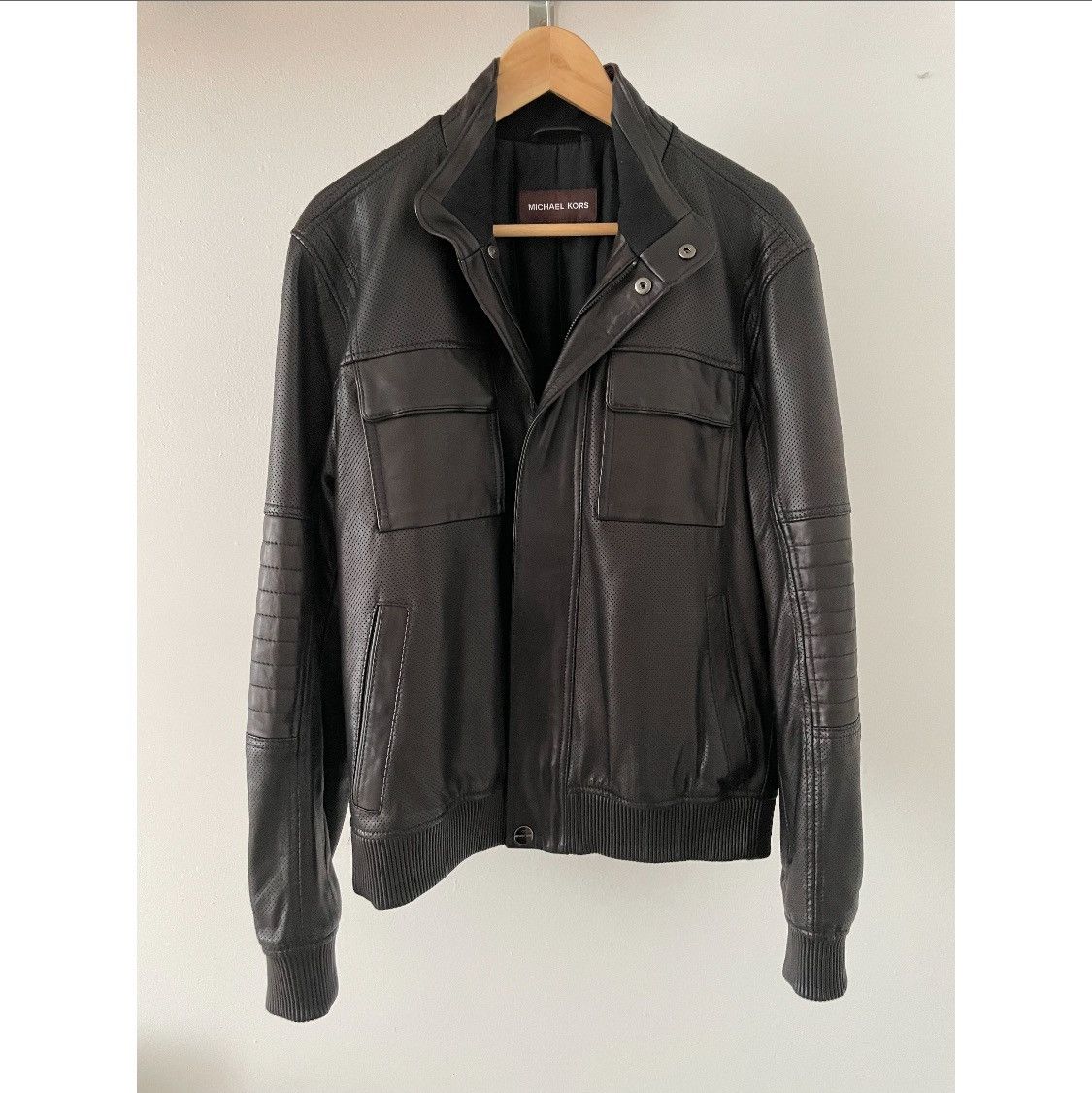 Michael kors perforated leather jacket best sale