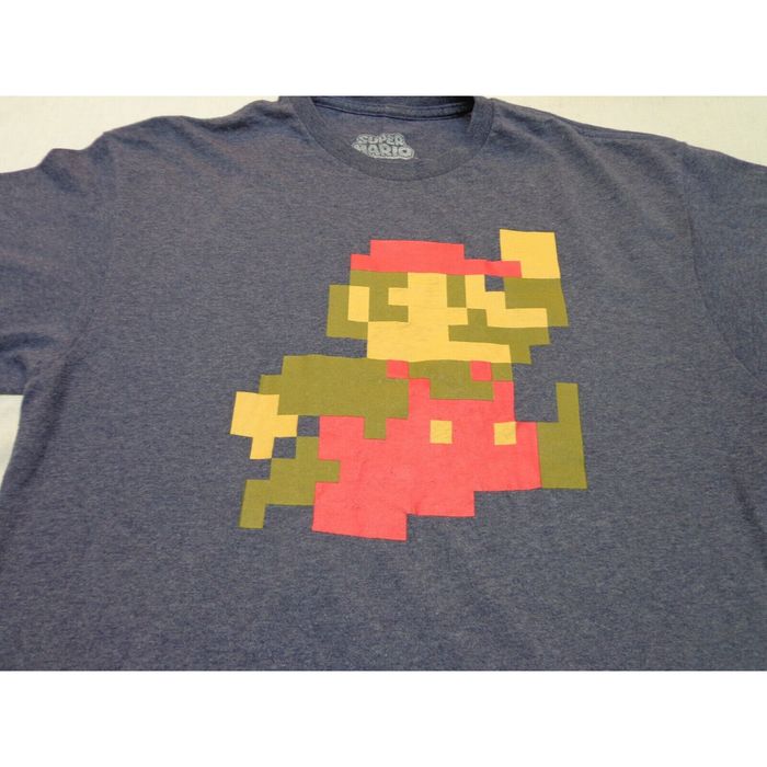 Nintendo Nintendo Super Mario Bros Pixels Heather Blue T-Shirt Size ...