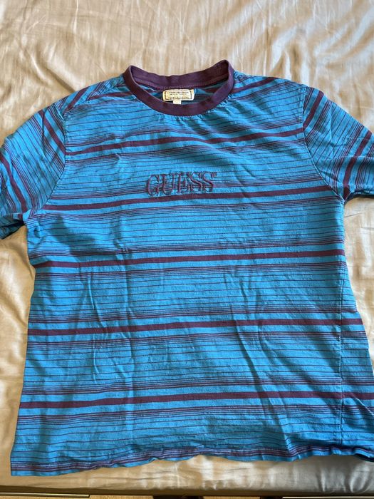 Blue and purple striped best sale guess shirt