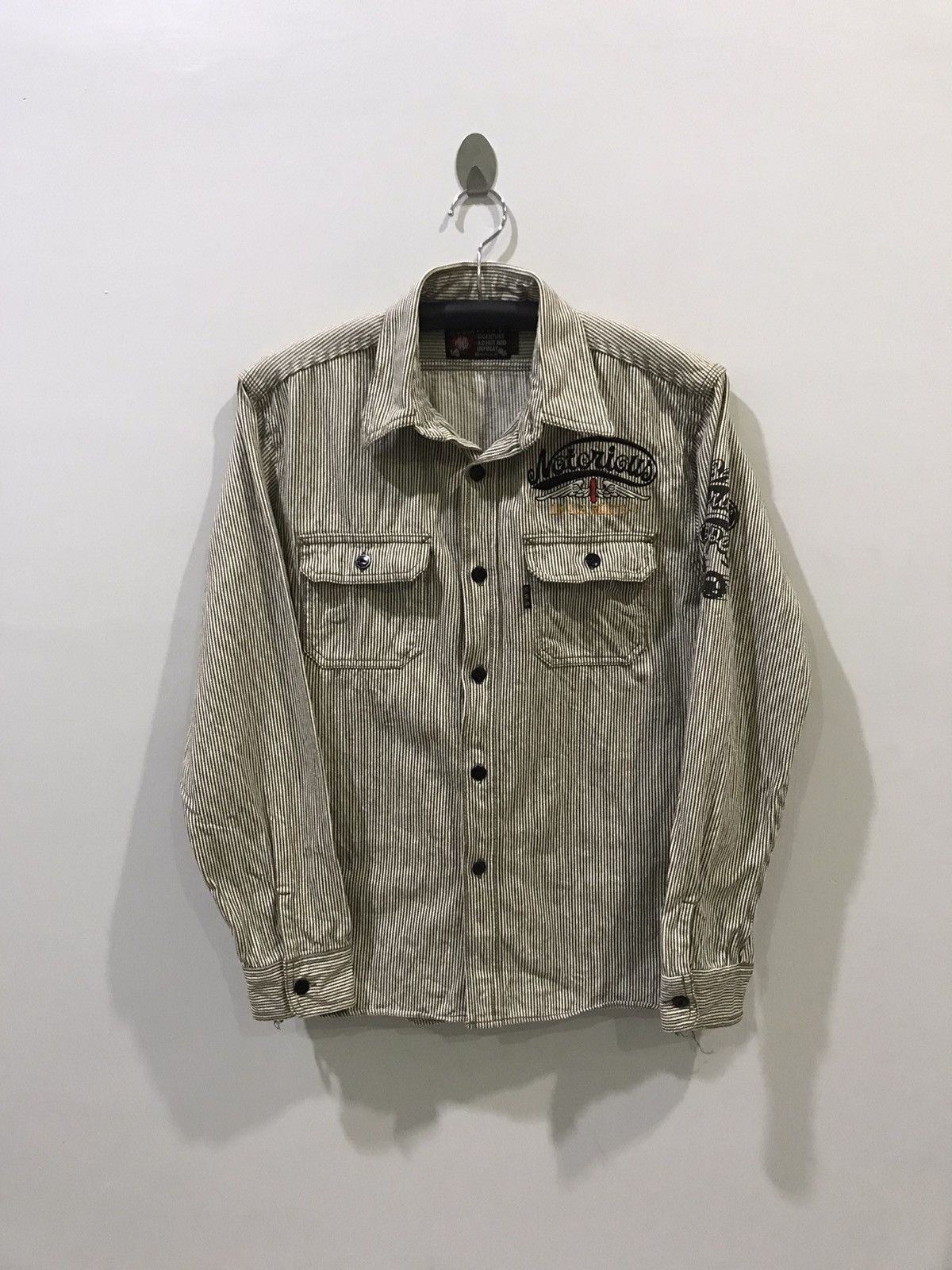 Japanese Brand MWS Japan Biker Spell Out Logo Hickory Shirt Size US M / EU 48-50 / 2 - 5 Thumbnail