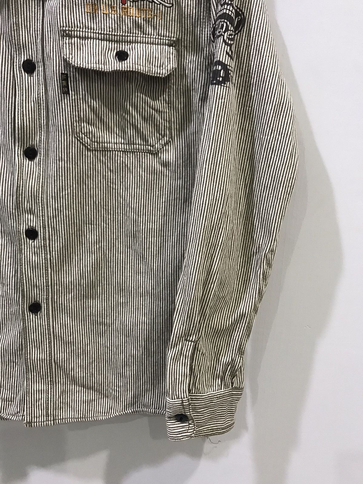 Japanese Brand MWS Japan Biker Spell Out Logo Hickory Shirt Size US M / EU 48-50 / 2 - 8 Thumbnail