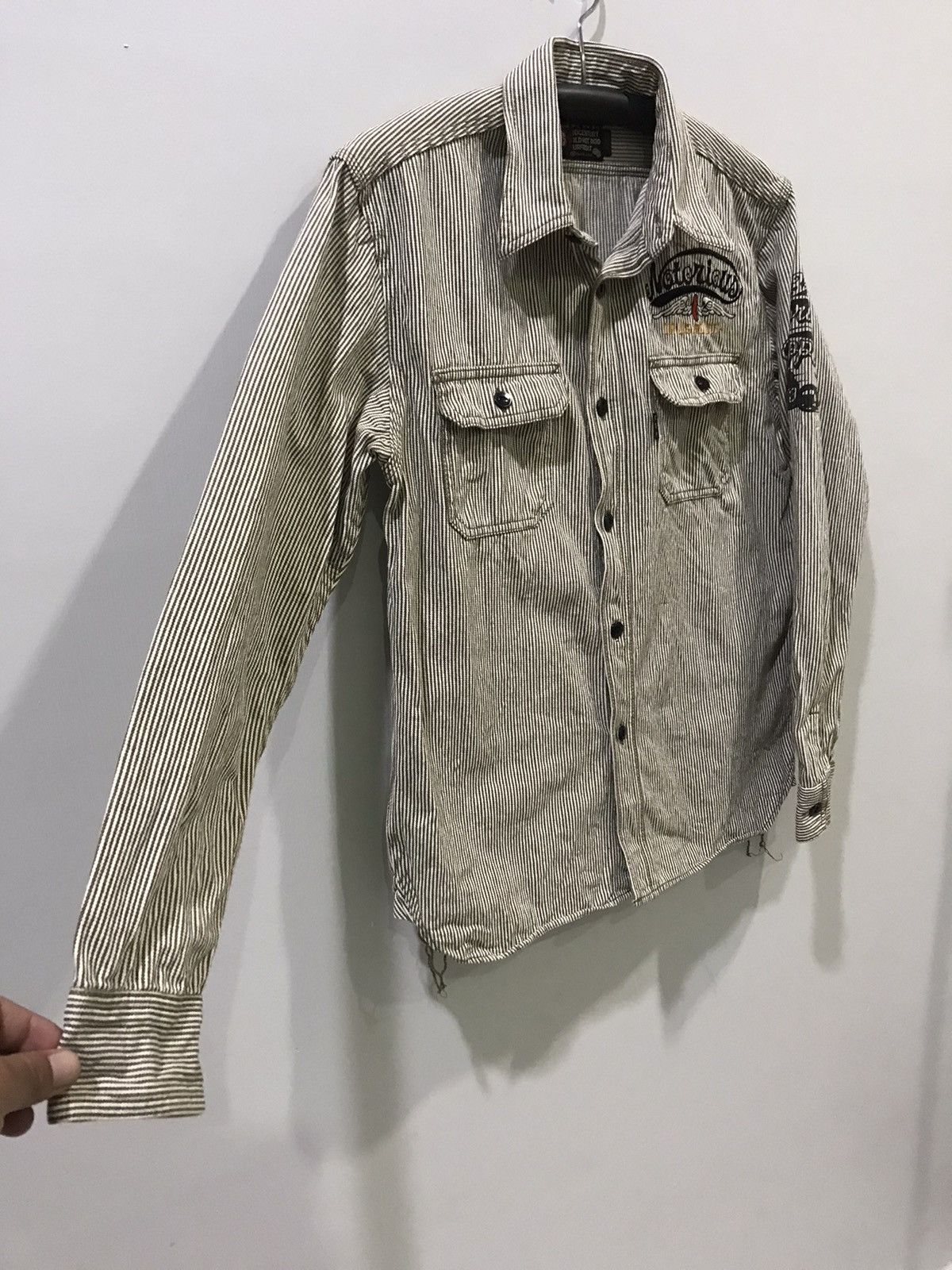 Japanese Brand MWS Japan Biker Spell Out Logo Hickory Shirt Size US M / EU 48-50 / 2 - 12 Thumbnail