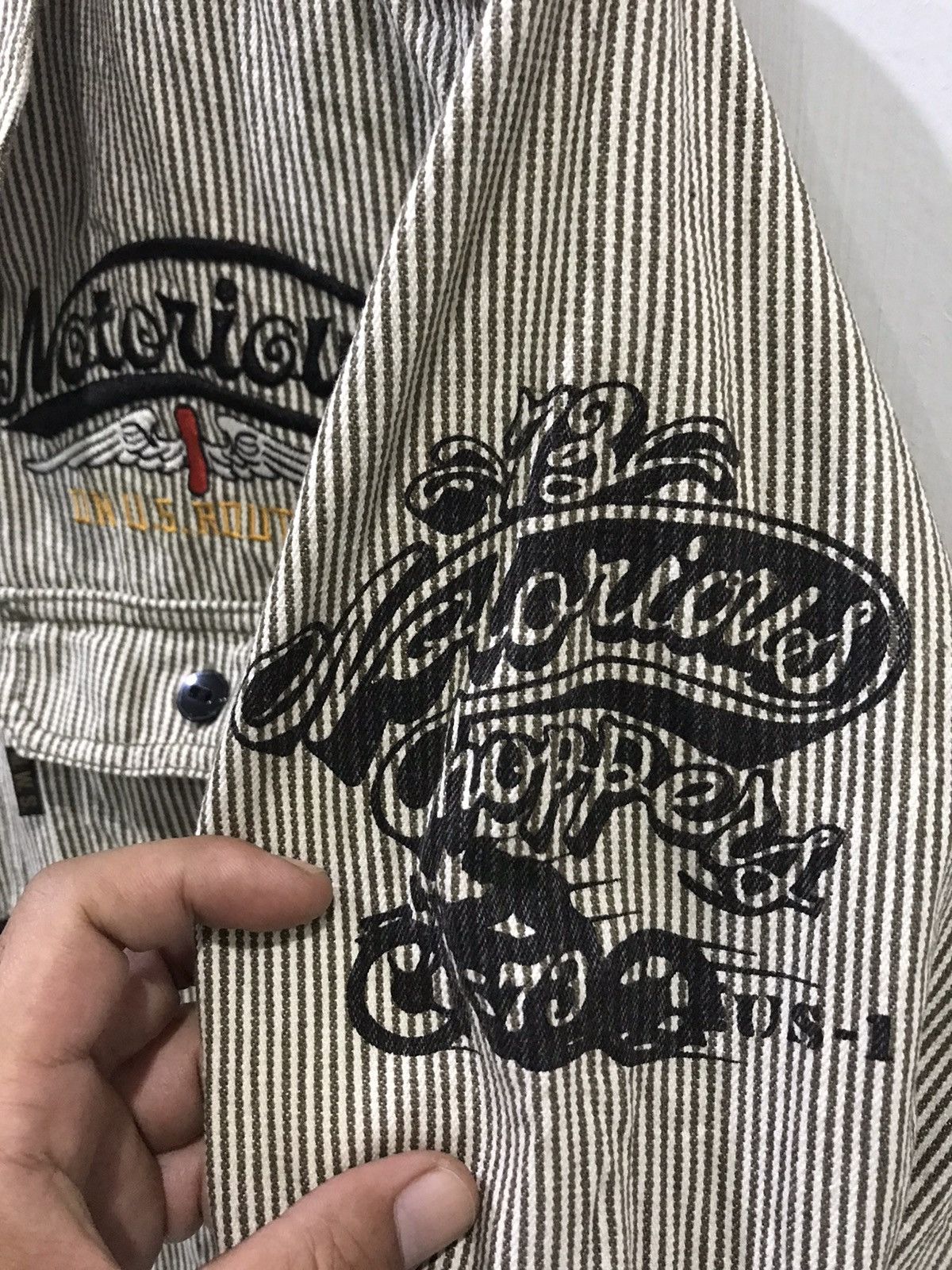 Japanese Brand MWS Japan Biker Spell Out Logo Hickory Shirt Size US M / EU 48-50 / 2 - 14 Thumbnail