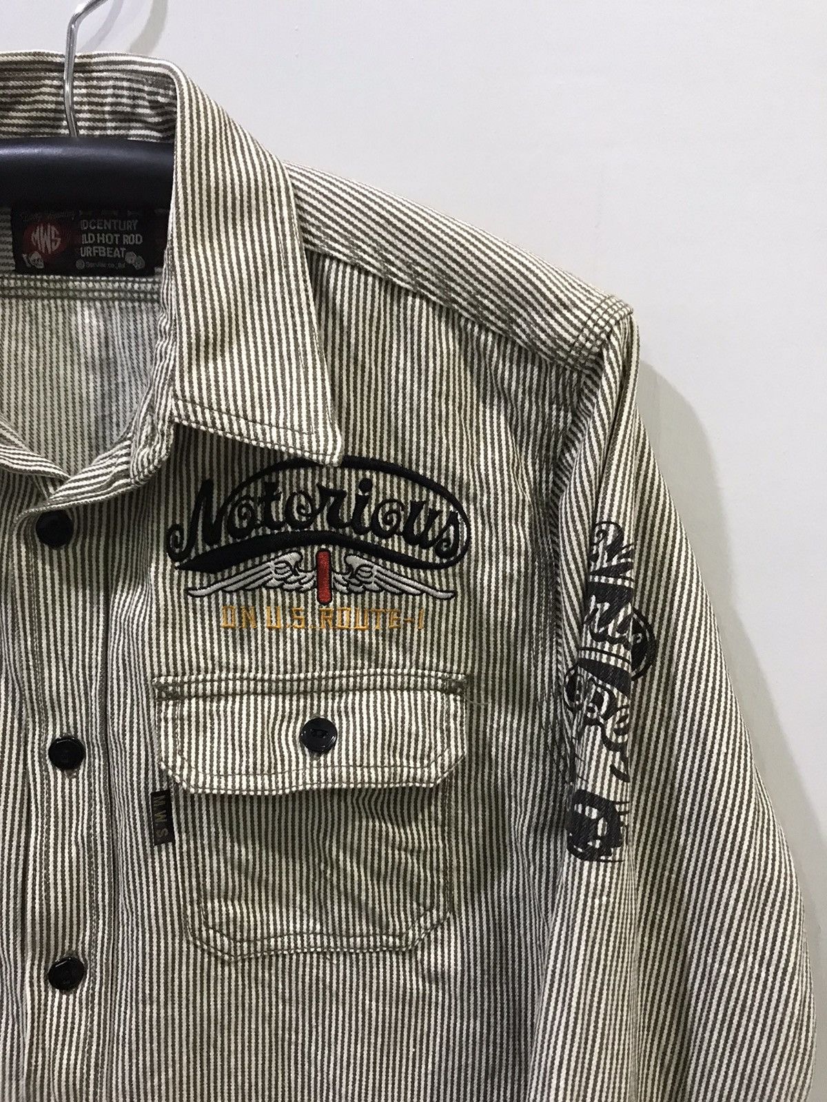 Japanese Brand MWS Japan Biker Spell Out Logo Hickory Shirt Size US M / EU 48-50 / 2 - 6 Thumbnail