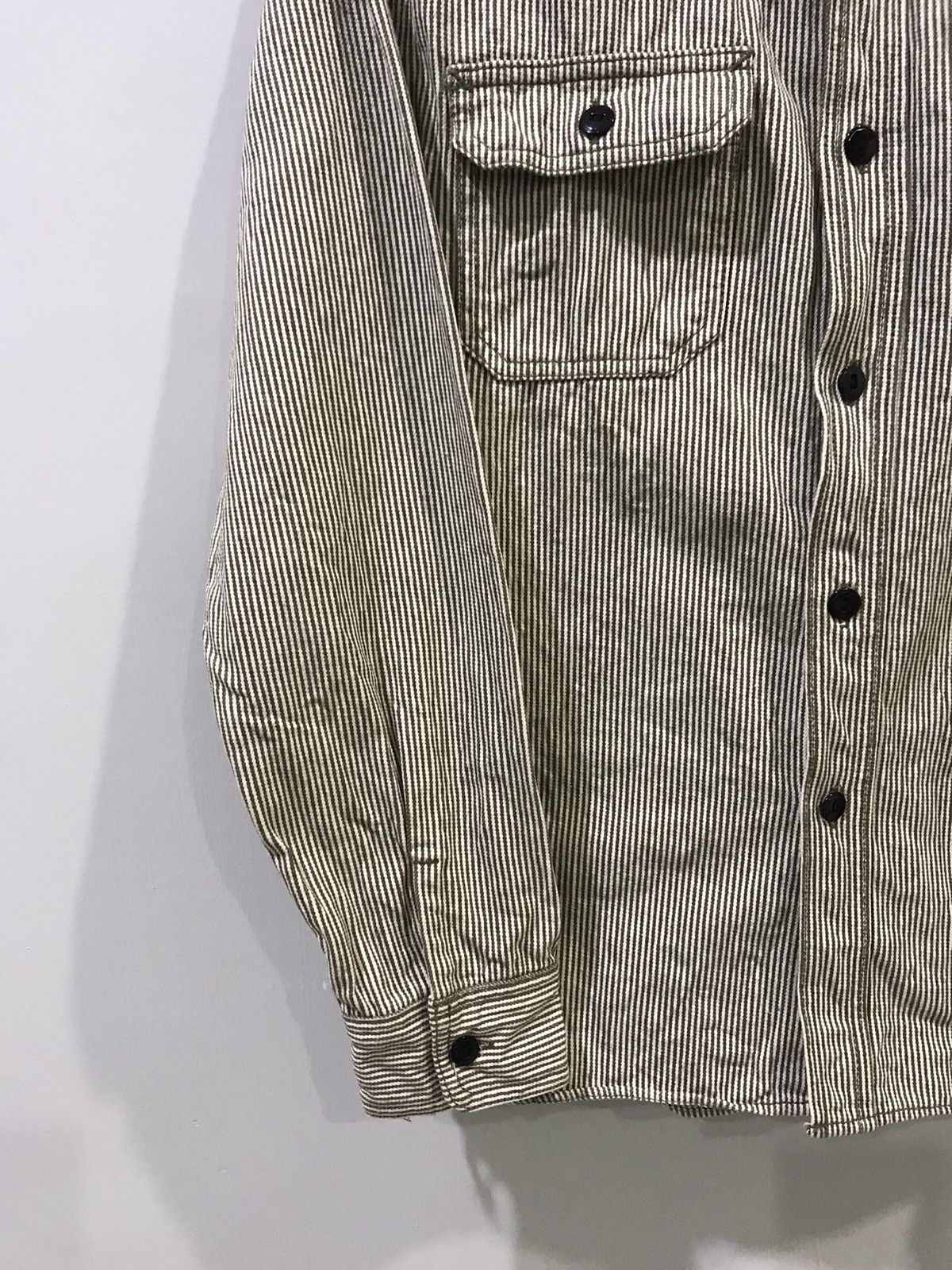 Japanese Brand MWS Japan Biker Spell Out Logo Hickory Shirt Size US M / EU 48-50 / 2 - 9 Thumbnail