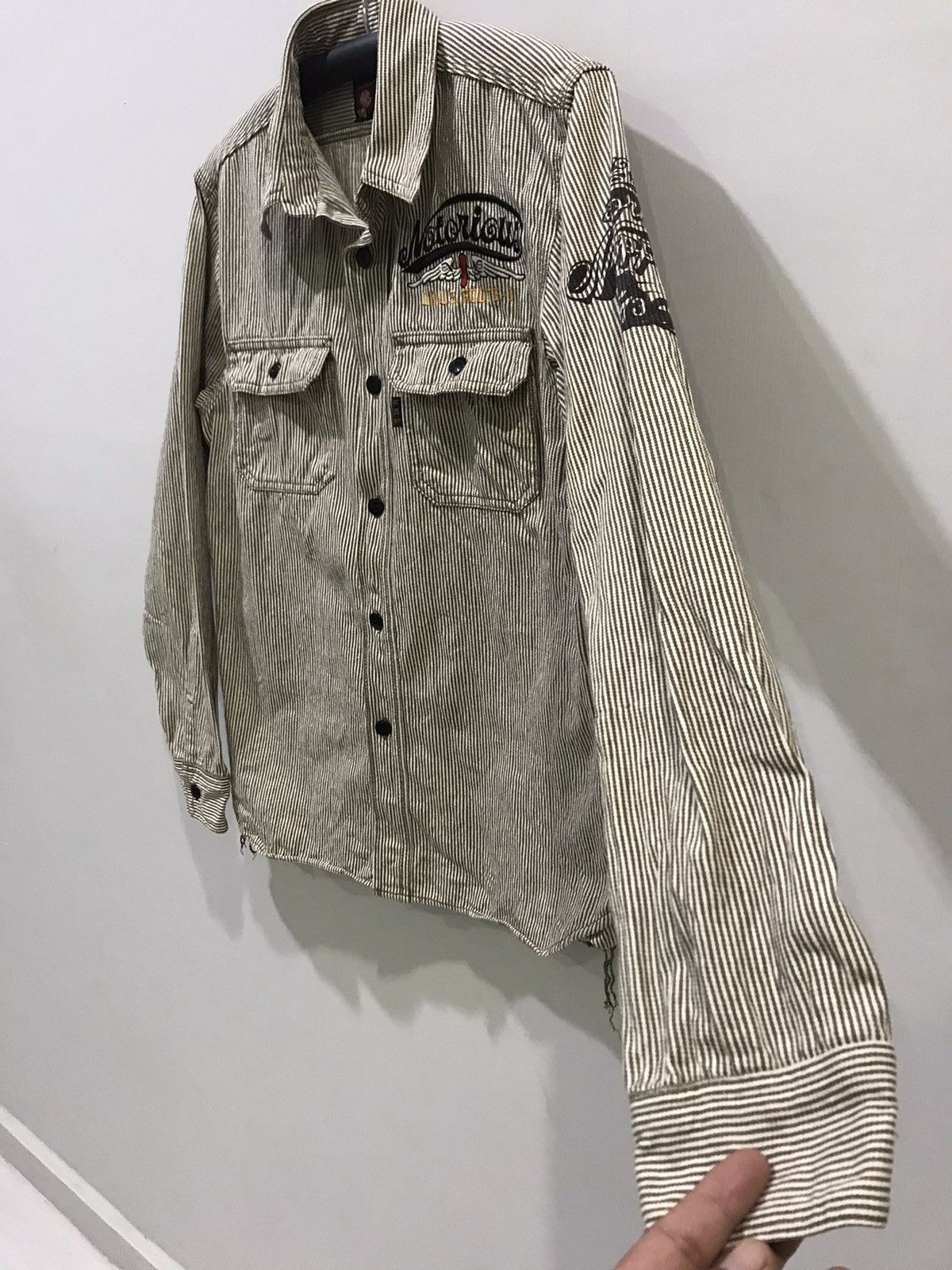 Japanese Brand MWS Japan Biker Spell Out Logo Hickory Shirt Size US M / EU 48-50 / 2 - 13 Thumbnail