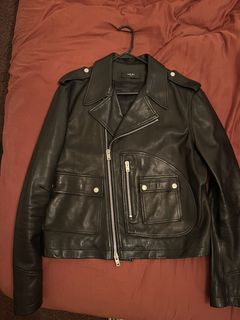 Amiri Paint Drip Logo Leather Jacket Sz 48