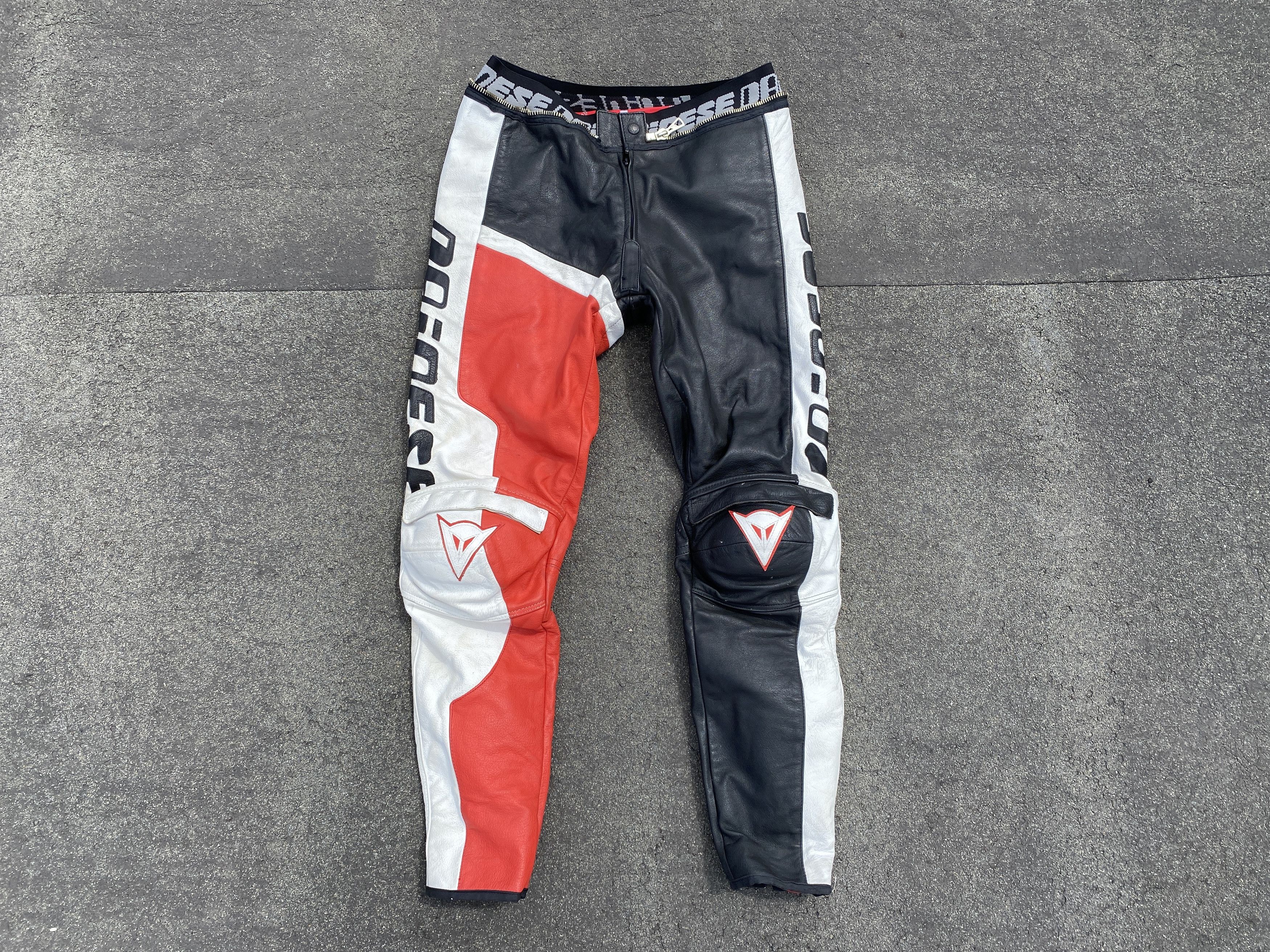 Pre-owned Dainese X Fox Racing 90's Y2k Dainese Racing Leather Motorcycle Pants Trousers In Black Red