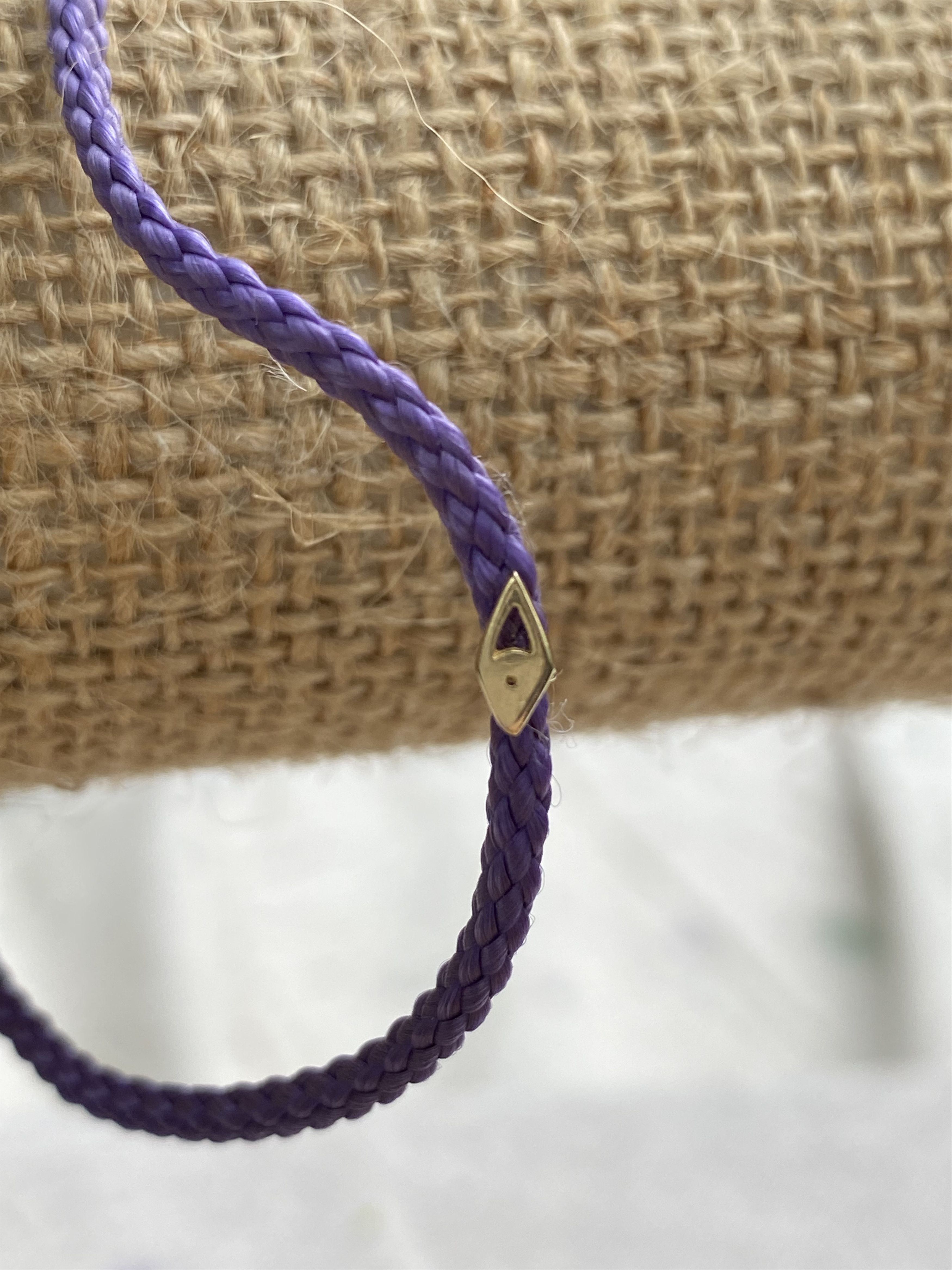 image of Luis Morais 14K Gold & Cord Bracelet - Purple With Diamond Shaped Charm, Men's