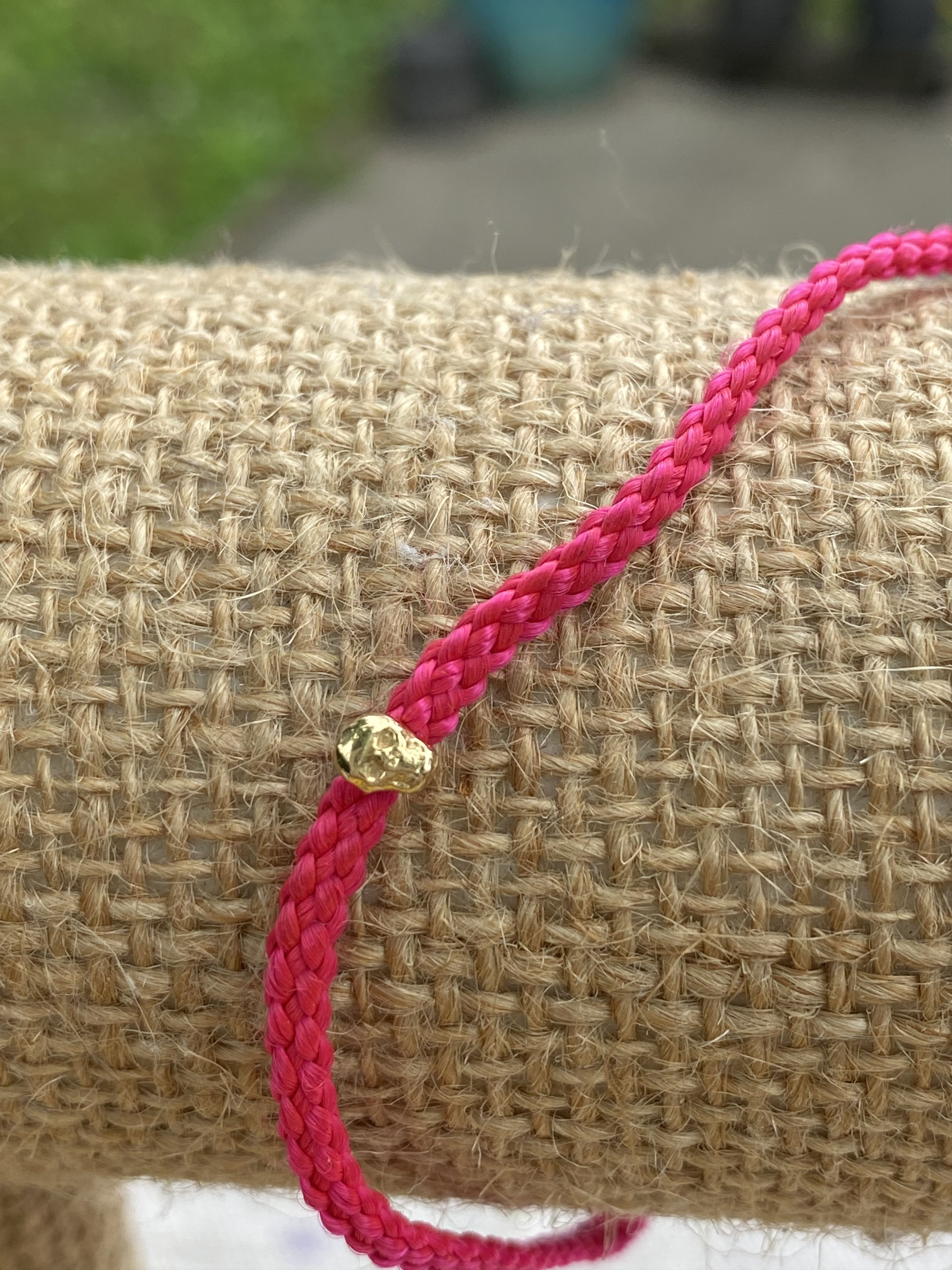 image of Luis Morais 14K Gold & Cord Bracelet - Pink With Skull Charm in Bright Pink, Men's