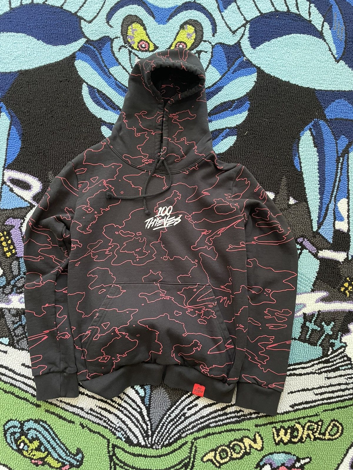image of 100 Thieves “Geography Hoodie” in Black, Men's (Size Small)