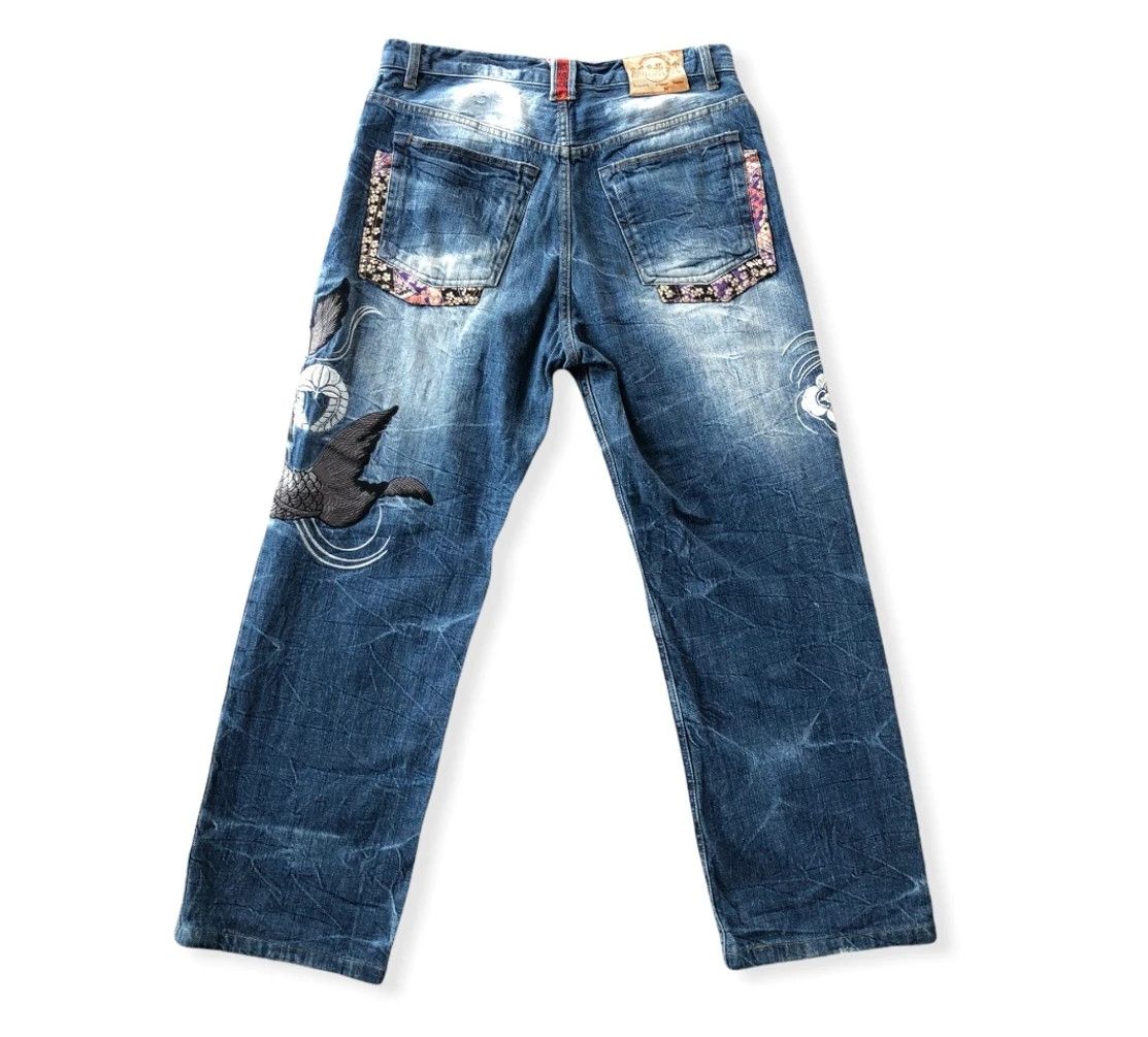 Karakuri Tamashii RARE🔥VINTAGE KARAKURI TAMASHII KOI FISH EMBROIDERIES DENIM Size US 34 / EU 50 - 2 Thumbnail