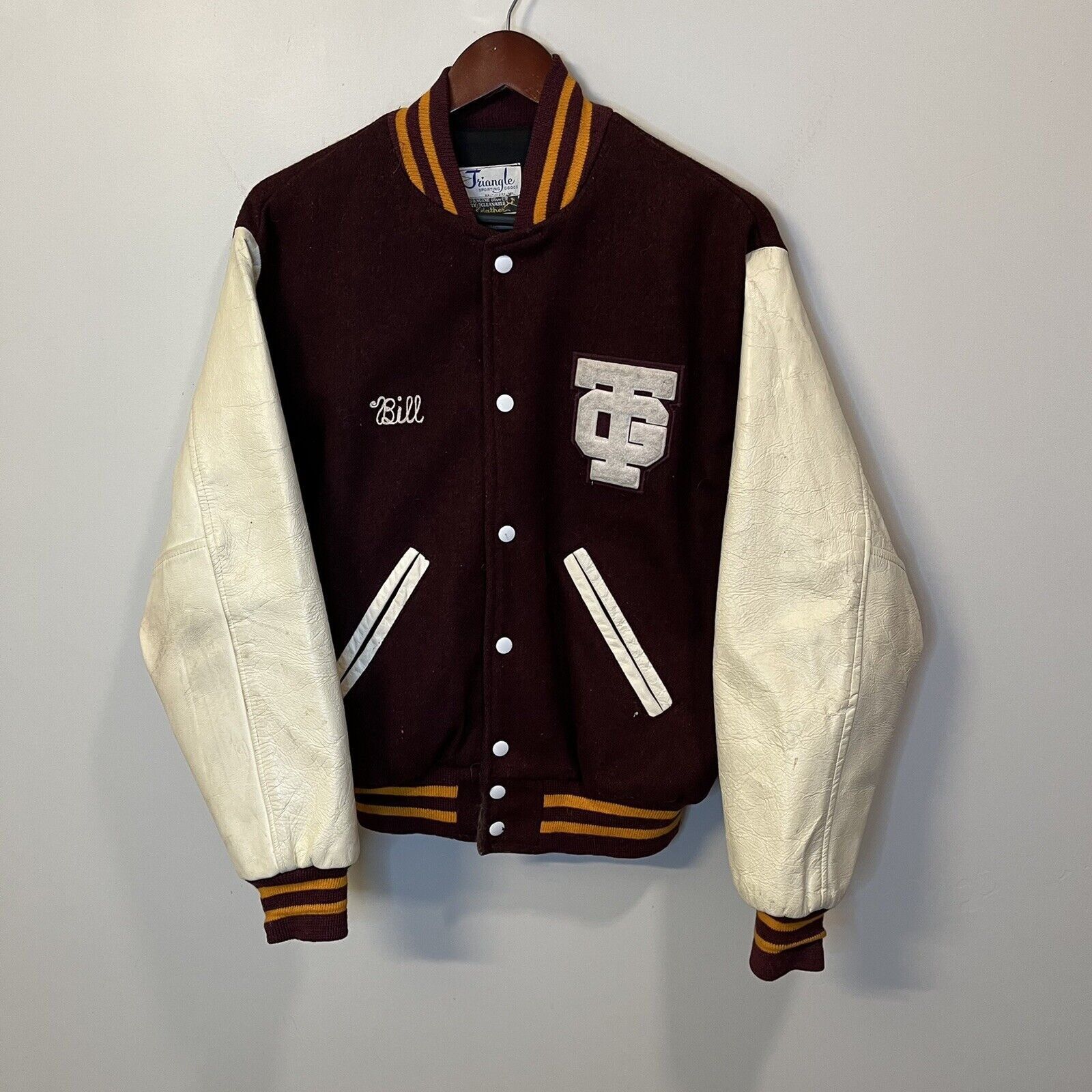 Vintage VTG Triangle Sporting Goods Varsity Jacket Leather Sleeve | Grailed