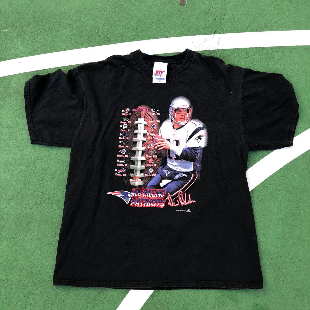 NFL 2001 Drew Bledsoe Patriots Schedule Shirt 90s vintage nfl Size US XL / EU 56 / 4 - 2 Thumbnail