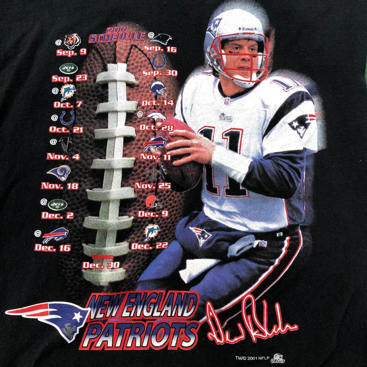 NFL 2001 Drew Bledsoe Patriots Schedule Shirt 90s vintage nfl Size US XL / EU 56 / 4 - 1 Thumbnail