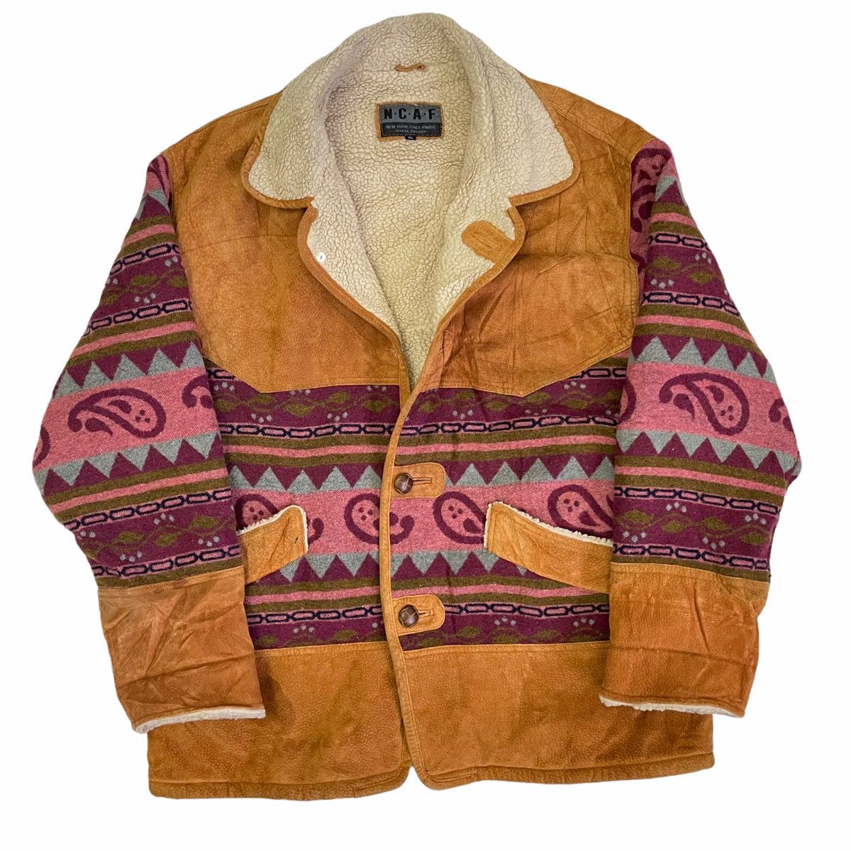 Vintage 💥NCAF LEATHER SHERPA NAVAJO ITALY NY JACKET Size US XL / EU 56 / 4 - 1 Thumbnail