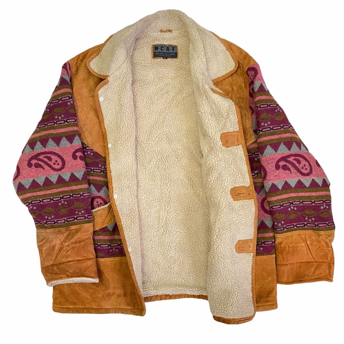 Vintage 💥NCAF LEATHER SHERPA NAVAJO ITALY NY JACKET Size US XL / EU 56 / 4 - 4 Thumbnail