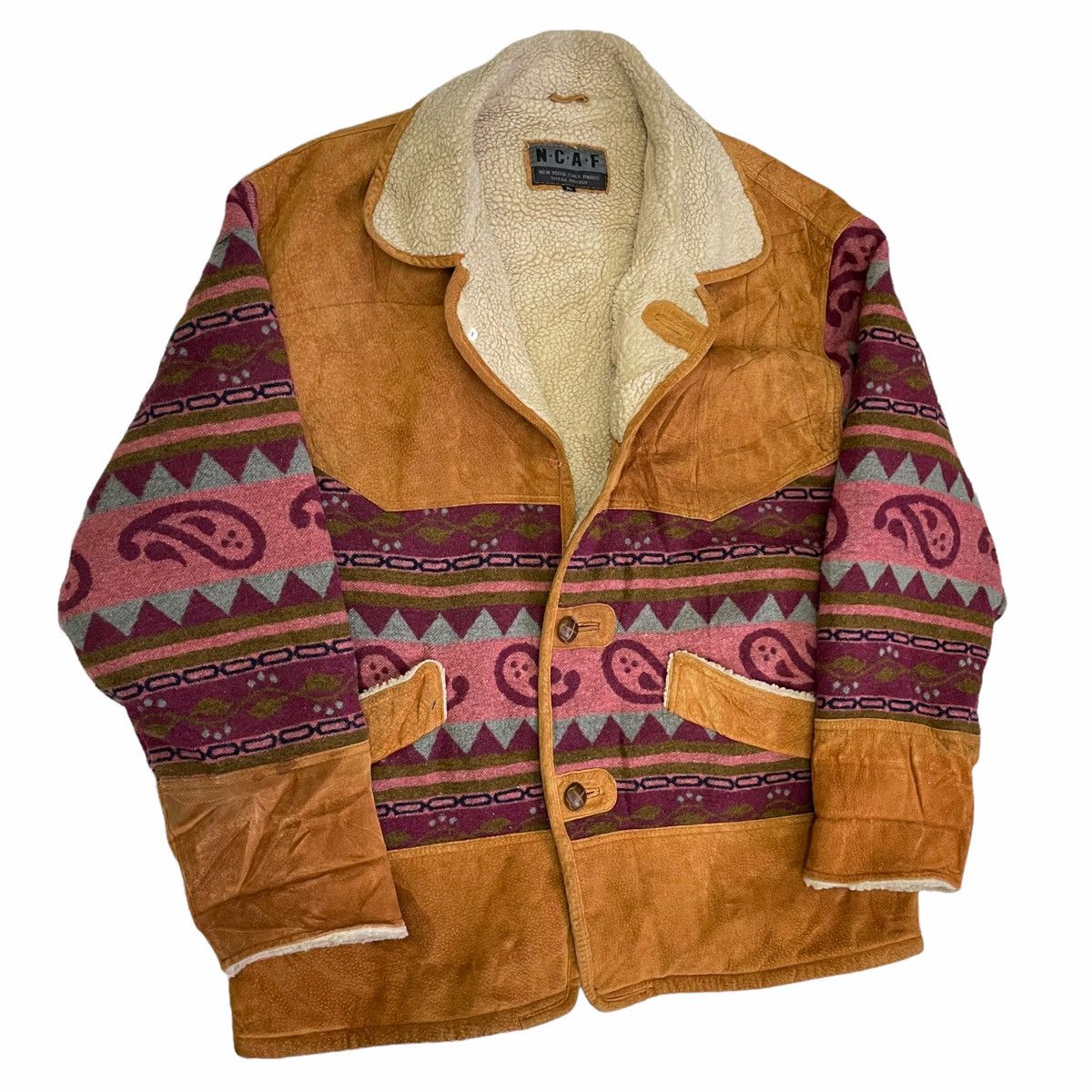 Vintage 💥NCAF LEATHER SHERPA NAVAJO ITALY NY JACKET Size US XL / EU 56 / 4 - 3 Thumbnail