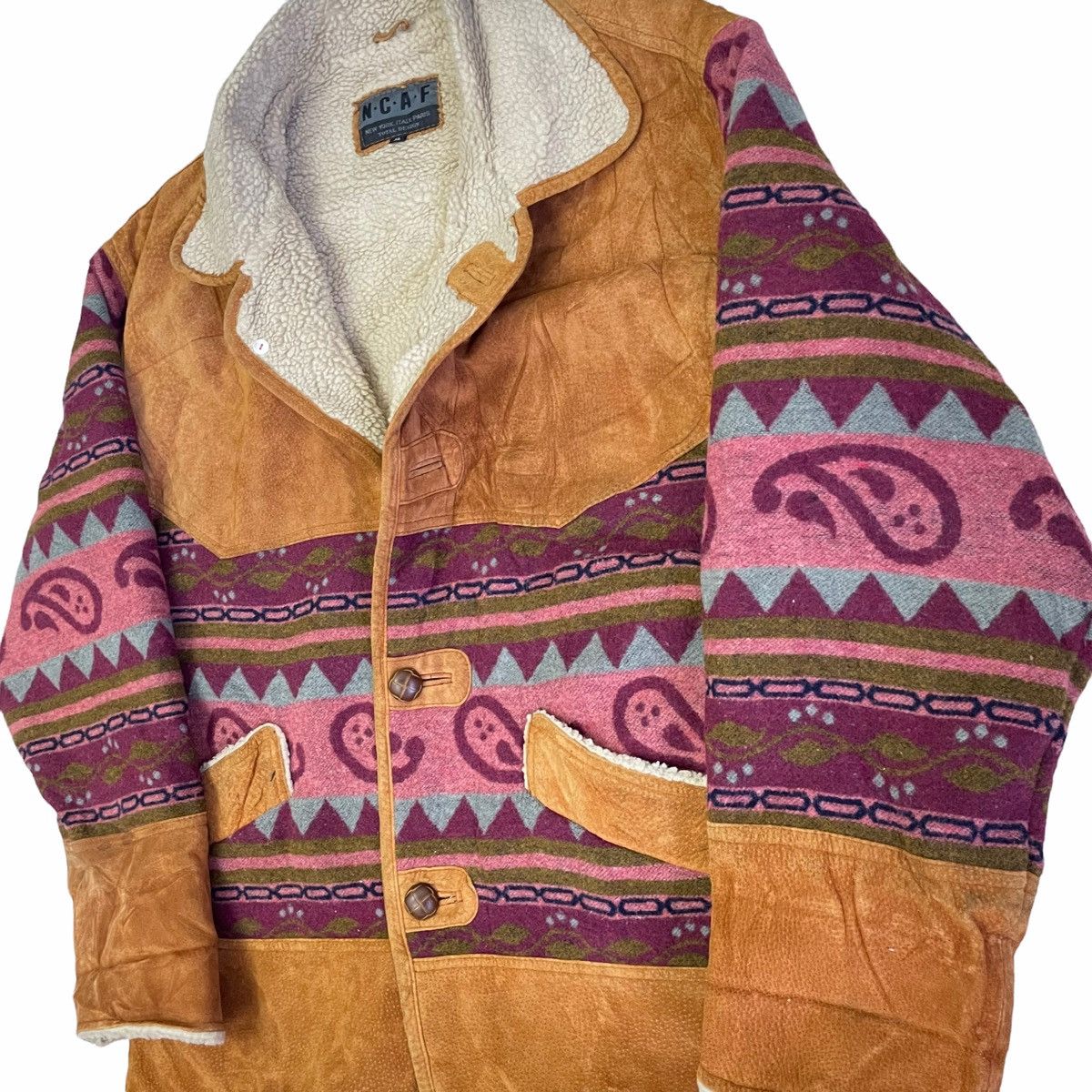 Vintage 💥NCAF LEATHER SHERPA NAVAJO ITALY NY JACKET Size US XL / EU 56 / 4 - 5 Thumbnail