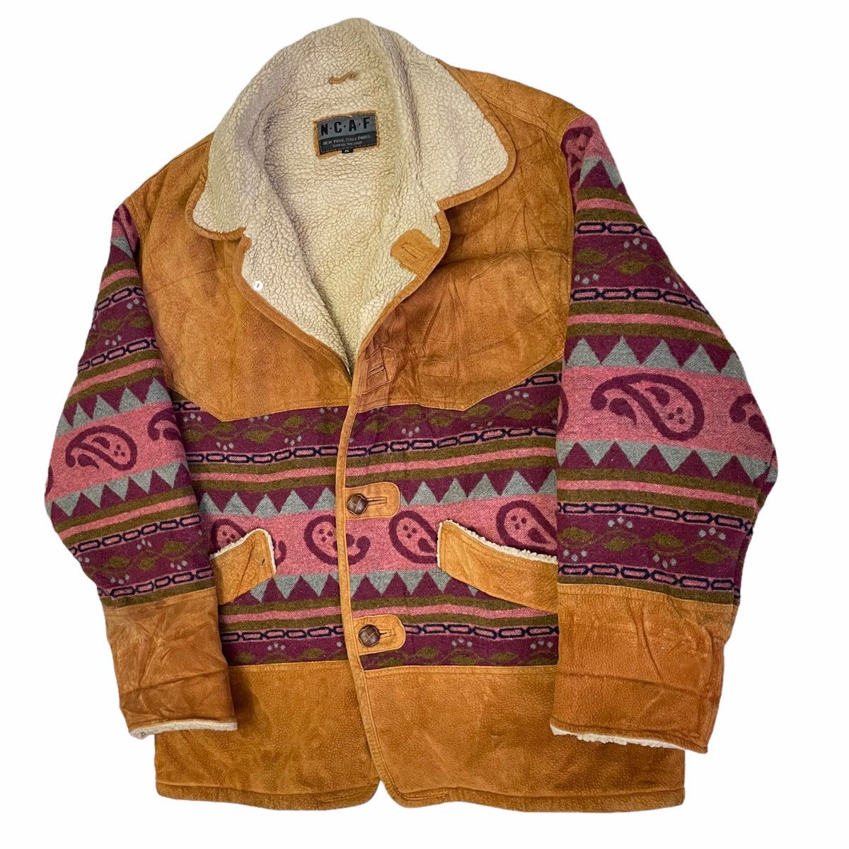 Vintage 💥NCAF LEATHER SHERPA NAVAJO ITALY NY JACKET Size US XL / EU 56 / 4 - 2 Thumbnail