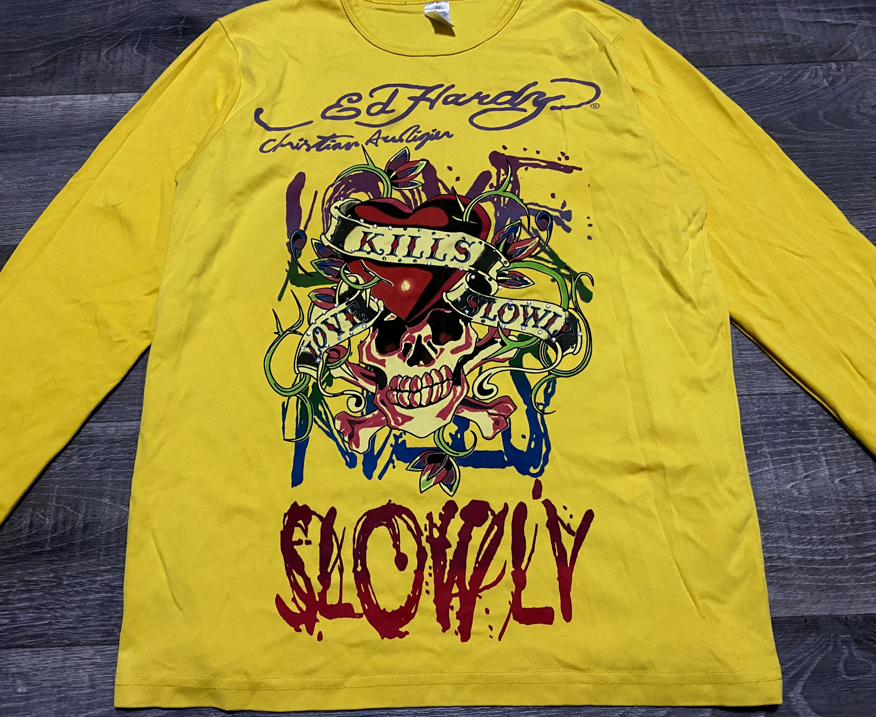 Ed Hardy Ed Hardy Big Print Longsleeve Multicolor Yellow Cotton Shirt Size US L / EU 52-54 / 3 - 6 Thumbnail