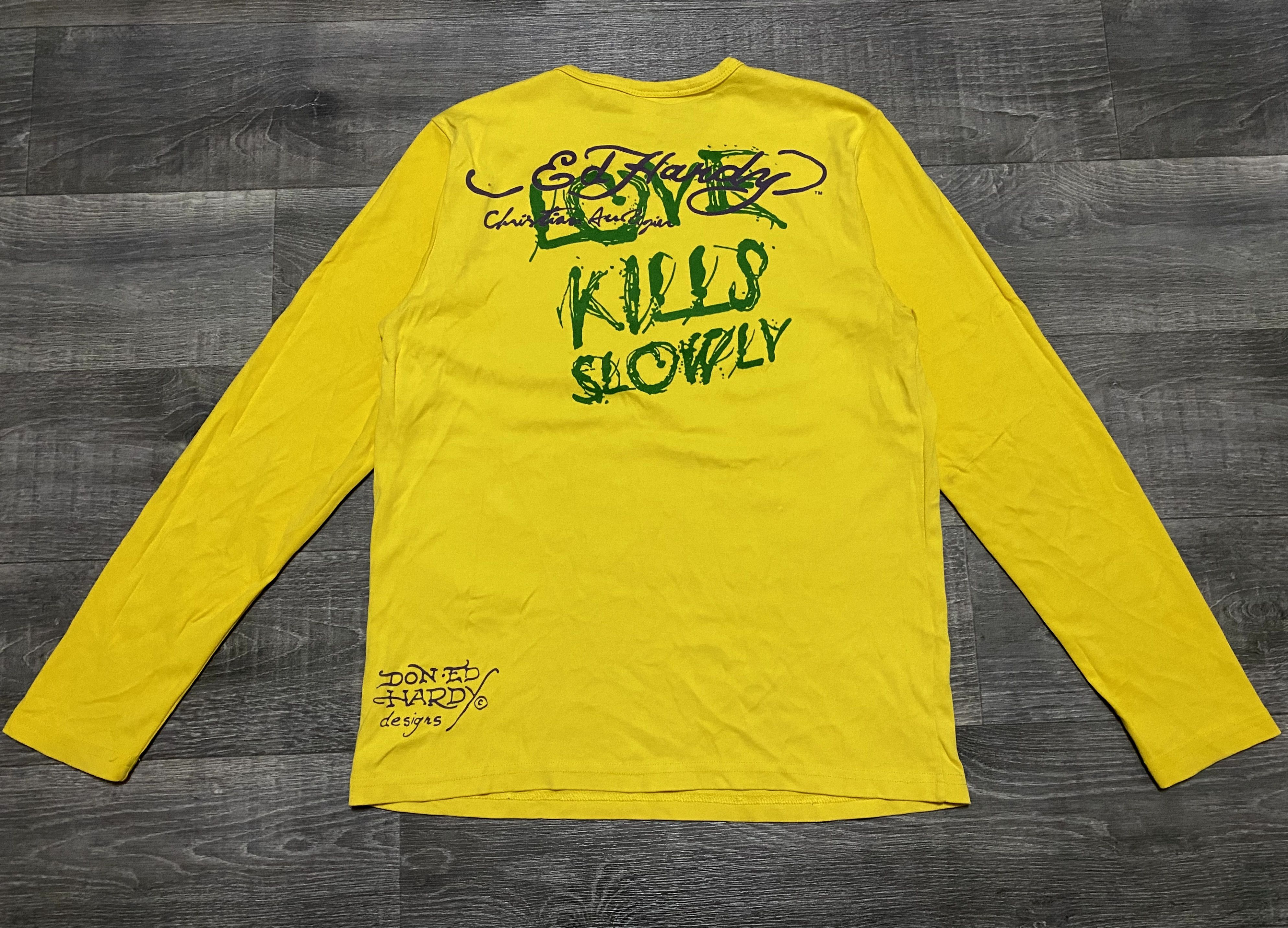 Ed Hardy Ed Hardy Big Print Longsleeve Multicolor Yellow Cotton Shirt Size US L / EU 52-54 / 3 - 4 Thumbnail