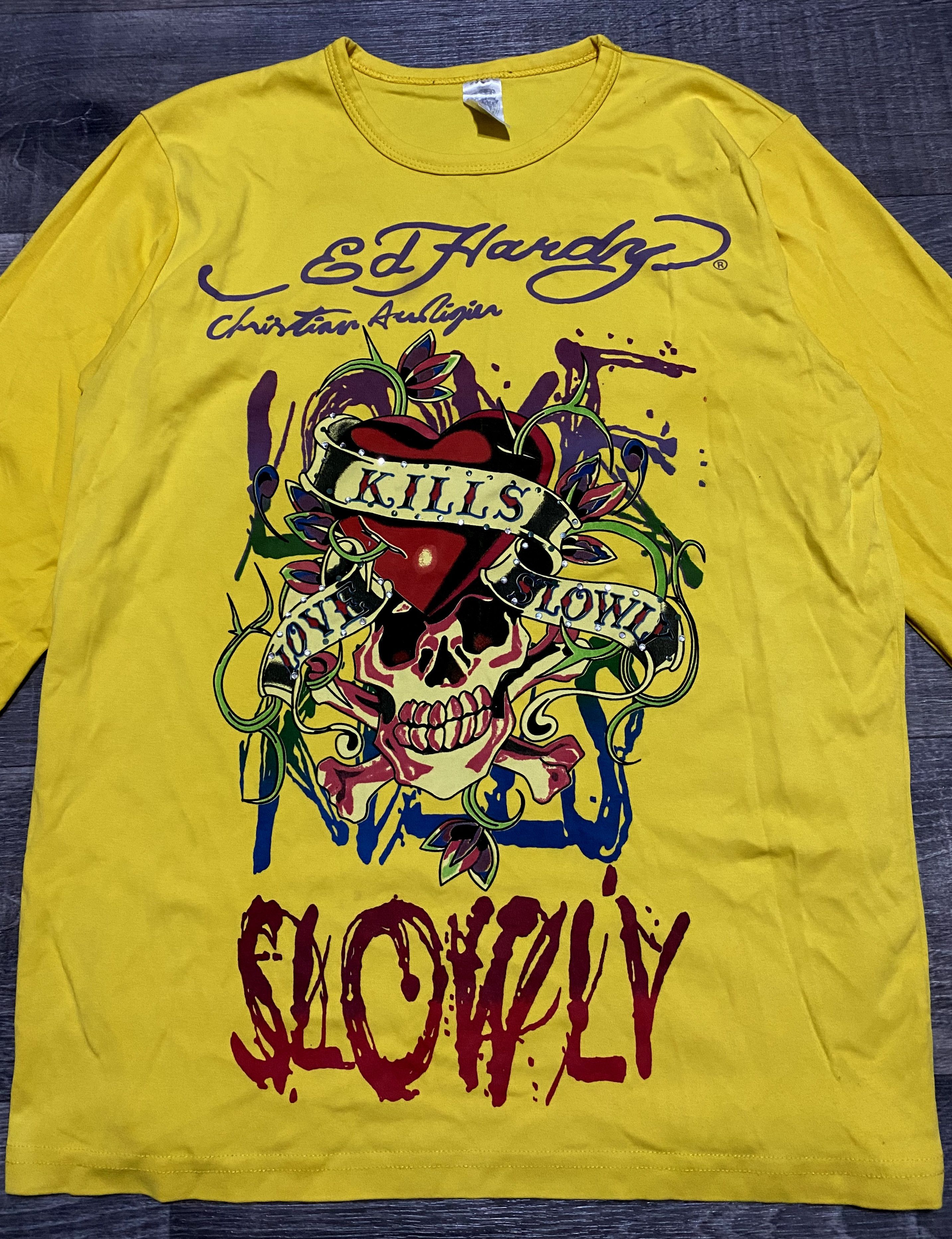 Ed Hardy Ed Hardy Big Print Longsleeve Multicolor Yellow Cotton Shirt Size US L / EU 52-54 / 3 - 3 Thumbnail