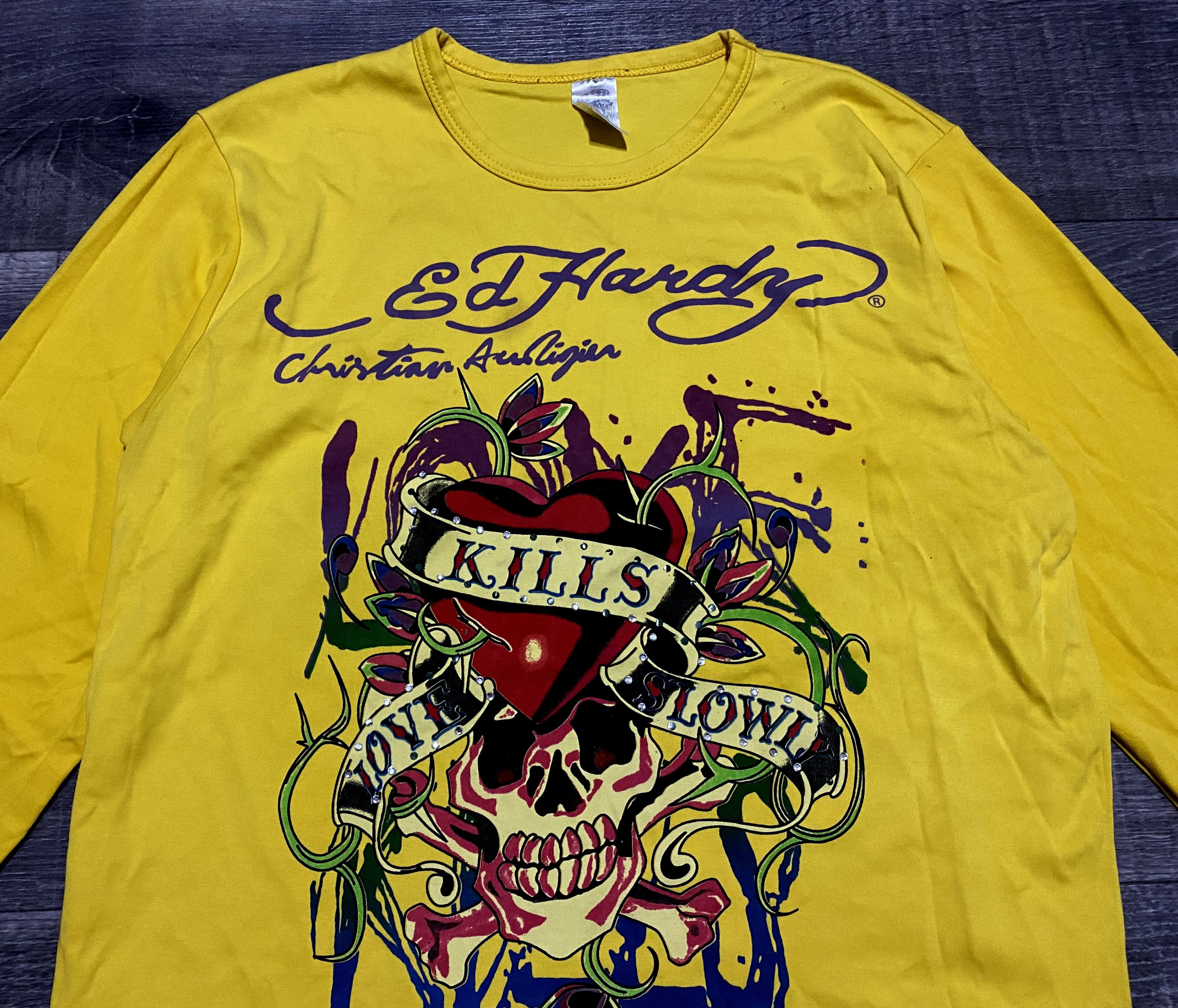 Ed Hardy Ed Hardy Big Print Longsleeve Multicolor Yellow Cotton Shirt Size US L / EU 52-54 / 3 - 5 Thumbnail
