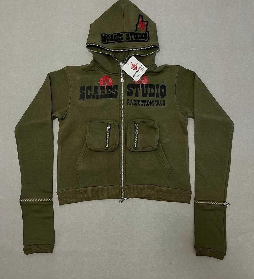 Scarestudios Green Khaki Zip Up Hoodie