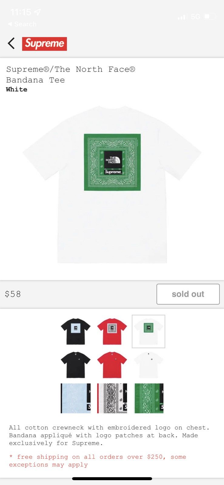 Supreme The North Face Bandana Tee (SS22) - $58