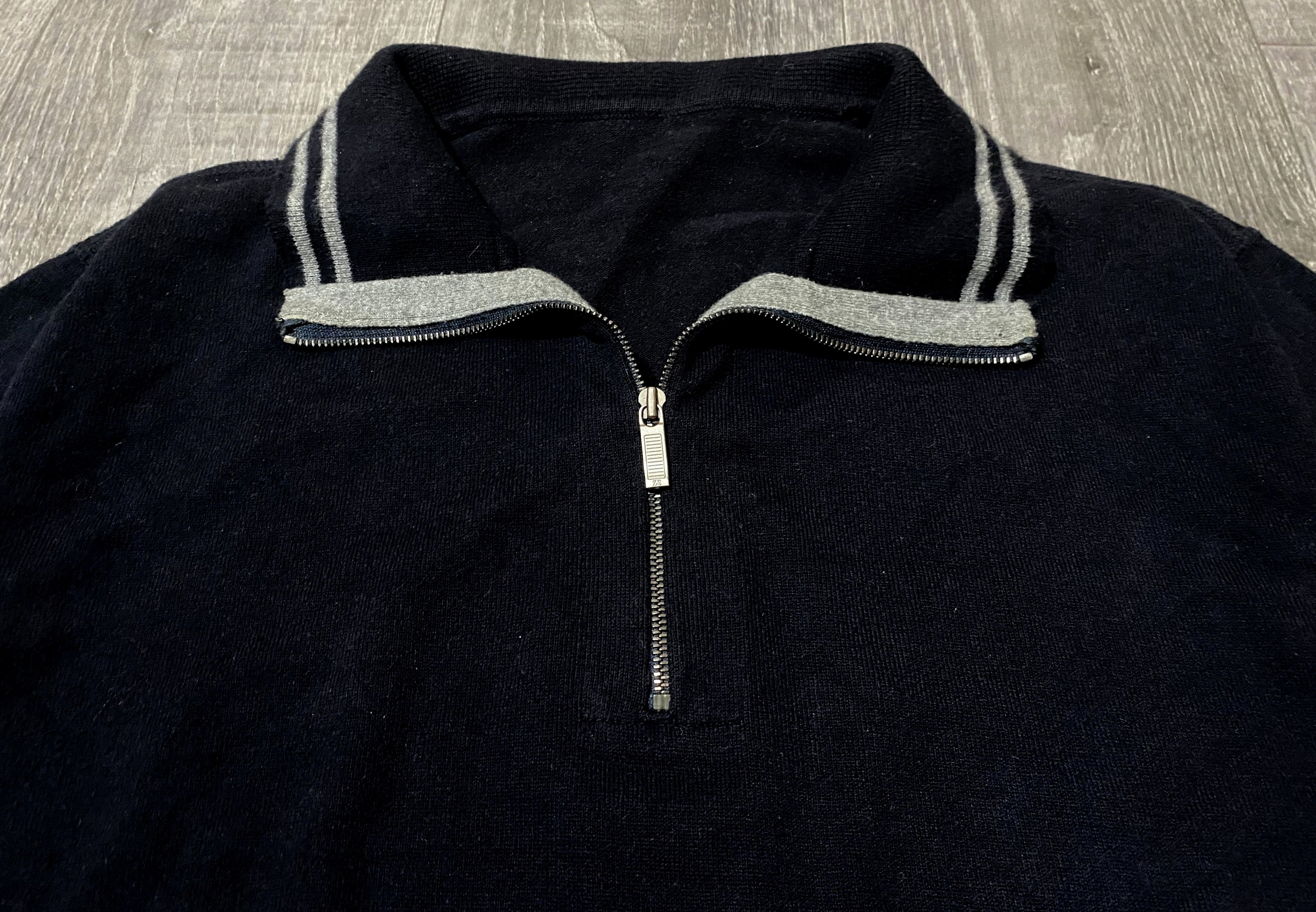 Ermenegildo Zegna Ermenegildo Zegna Navy Blue Mock Neck Cotton Zip Sweater Size US S / EU 44-46 / 1 - 6 Thumbnail