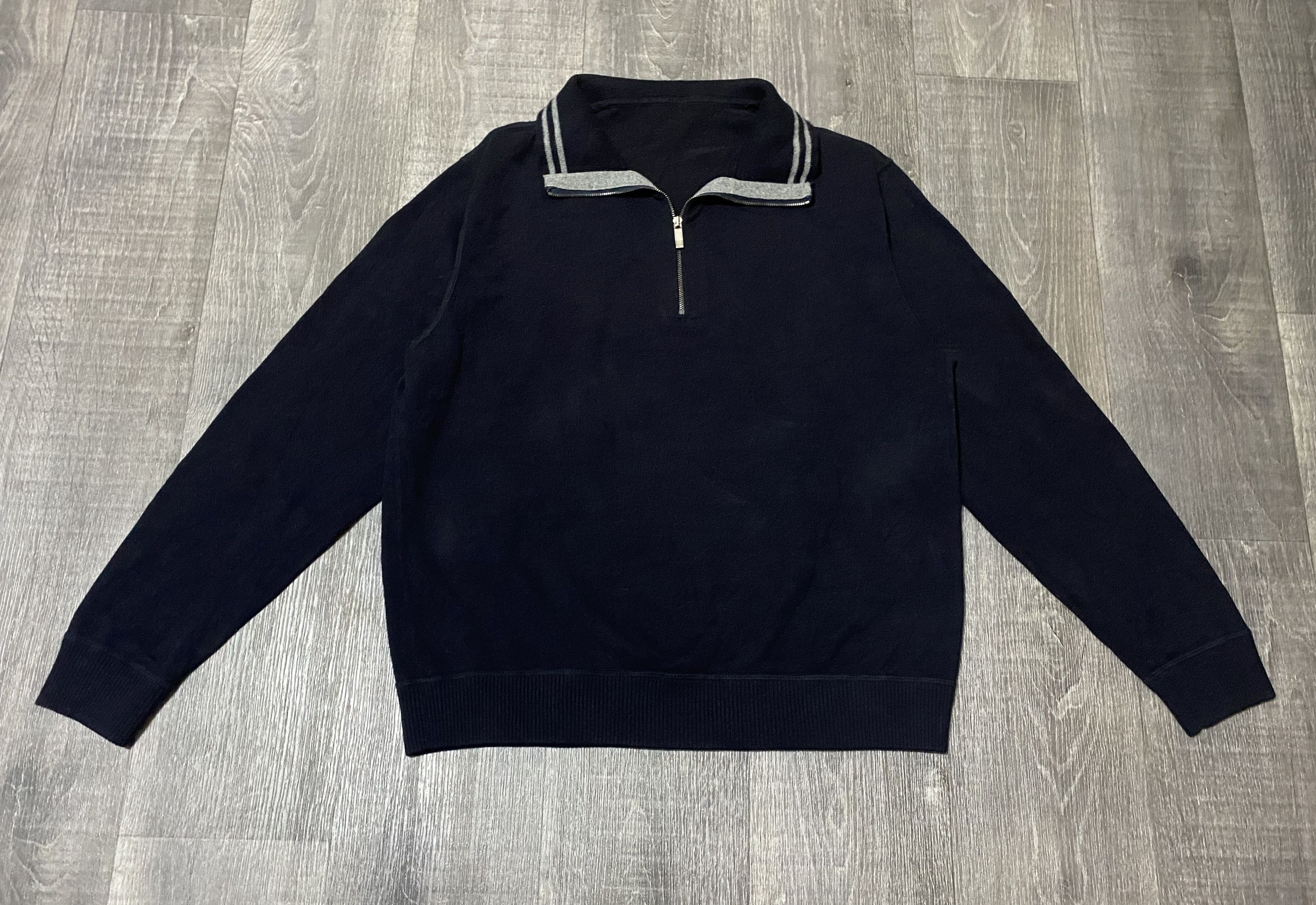 Ermenegildo Zegna Ermenegildo Zegna Navy Blue Mock Neck Cotton Zip Sweater Size US S / EU 44-46 / 1 - 2 Thumbnail
