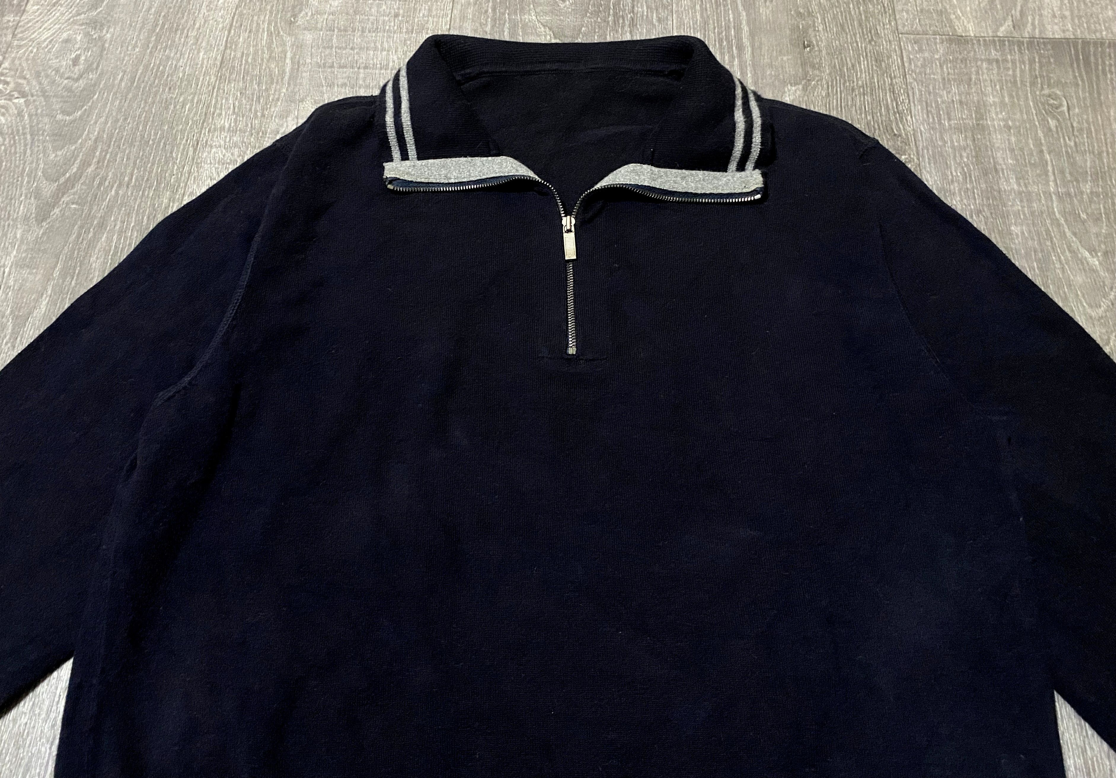 Ermenegildo Zegna Ermenegildo Zegna Navy Blue Mock Neck Cotton Zip Sweater Size US S / EU 44-46 / 1 - 5 Thumbnail