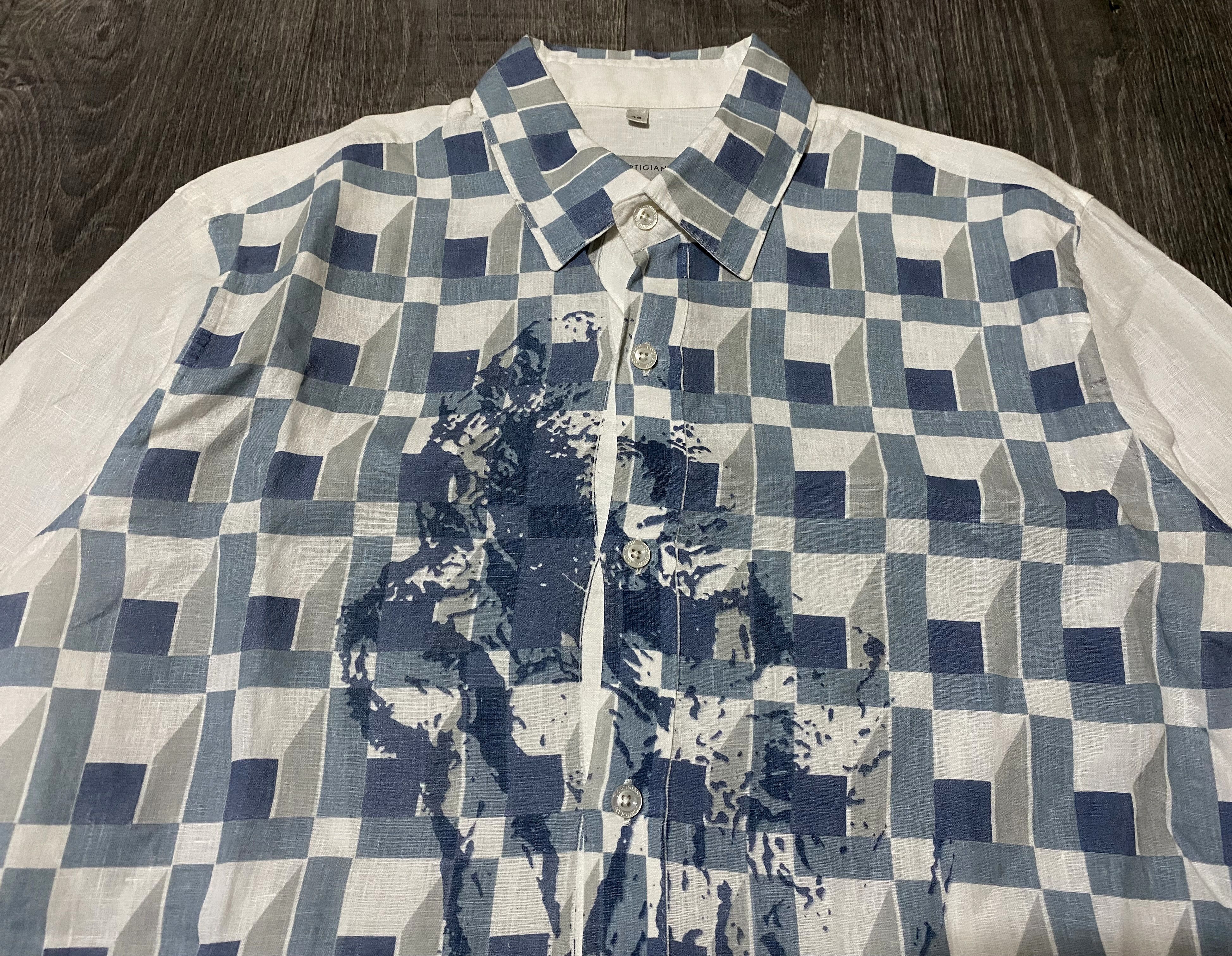 Cortigiani Cortigiani Linen Multicolor Print Long Sleeve Casual Shirt Size US M / EU 48-50 / 2 - 4 Thumbnail