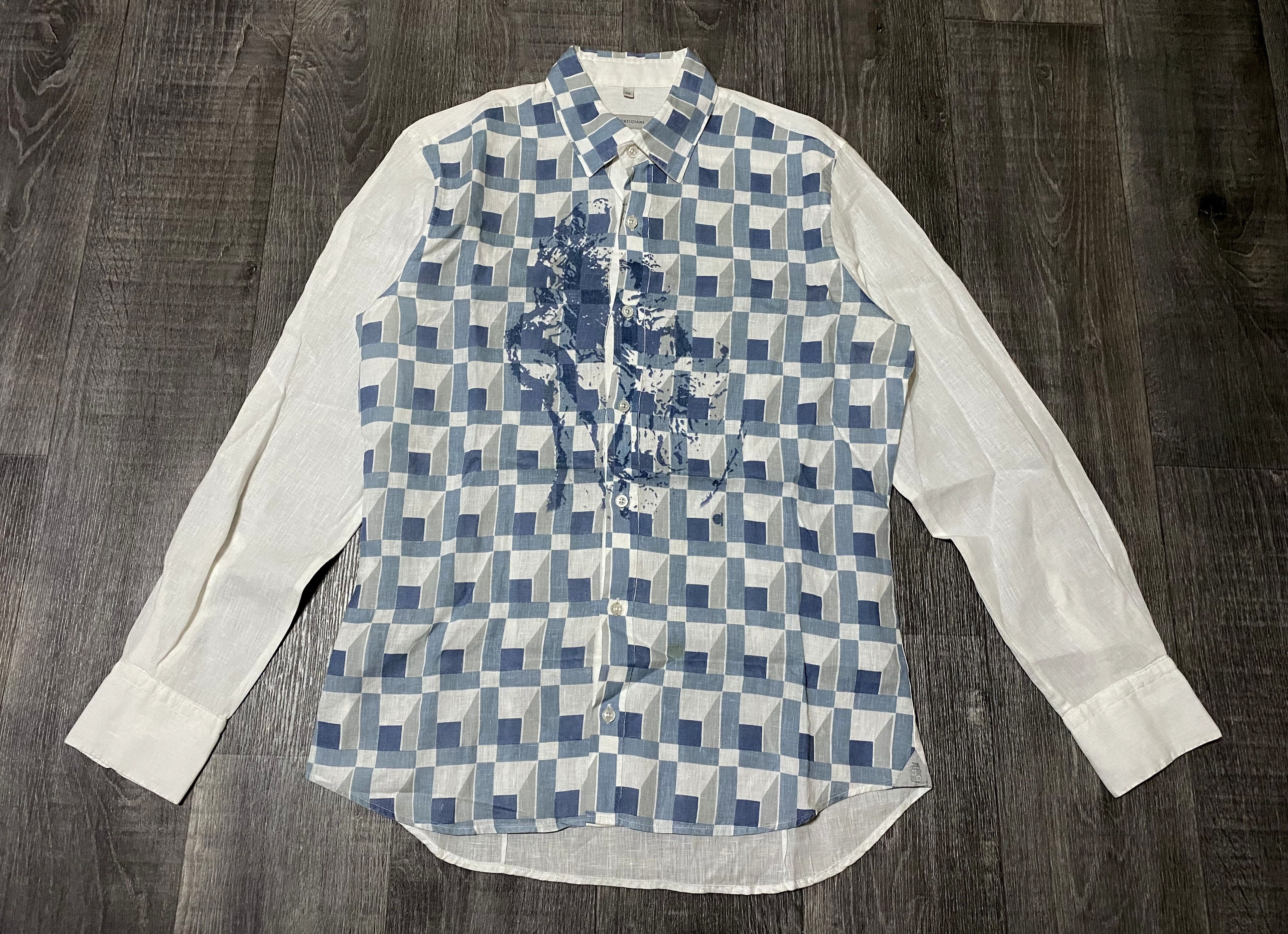 Cortigiani Cortigiani Linen Multicolor Print Long Sleeve Casual Shirt Size US M / EU 48-50 / 2 - 2 Thumbnail