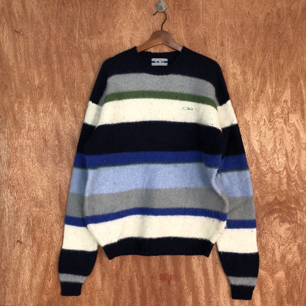 Vintage OP stripe Mohair shaggy knitwear Sweatshirt #H303 Size US L / EU 52-54 / 3 - 3 Thumbnail