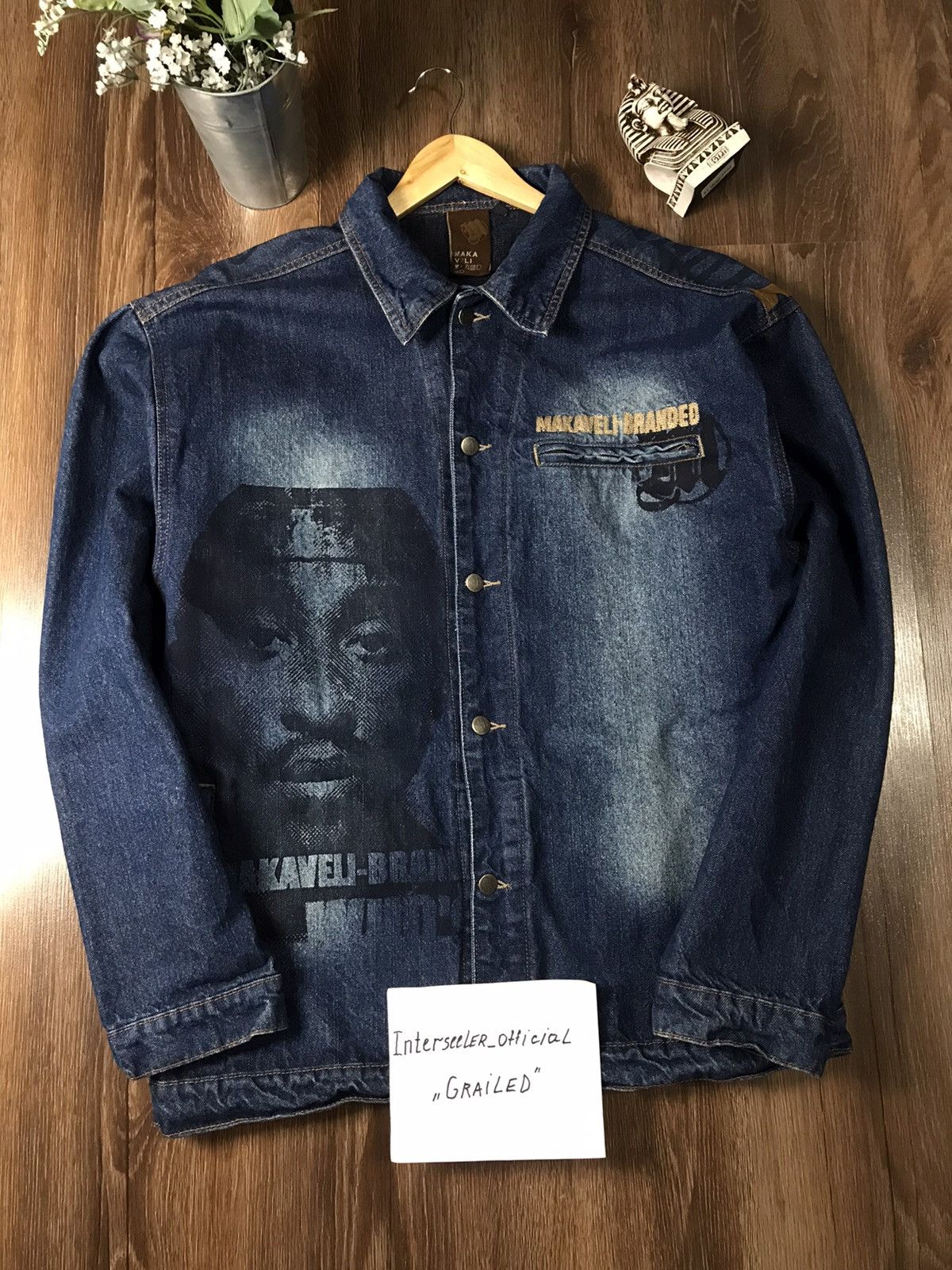 Distressed Denim Jeans jacket 2pac Makaveli Branded rare archive