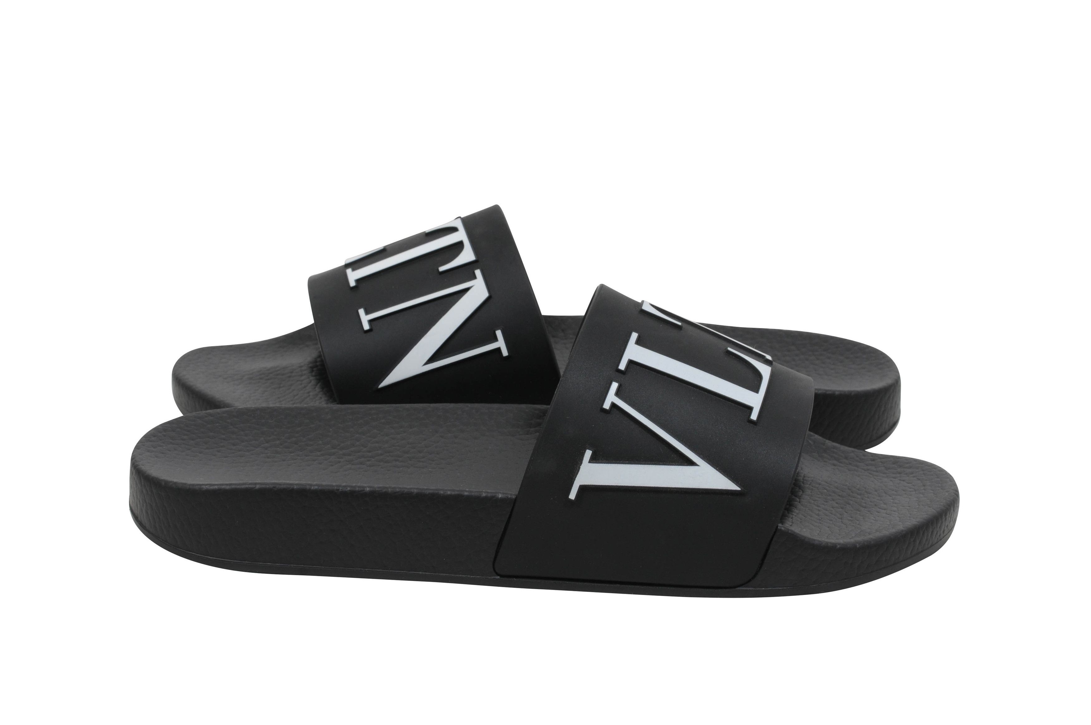 Valentino Black White VLTN Logo Sandals Slides - 00592-B Size US 7 / EU 40 - 4 Thumbnail