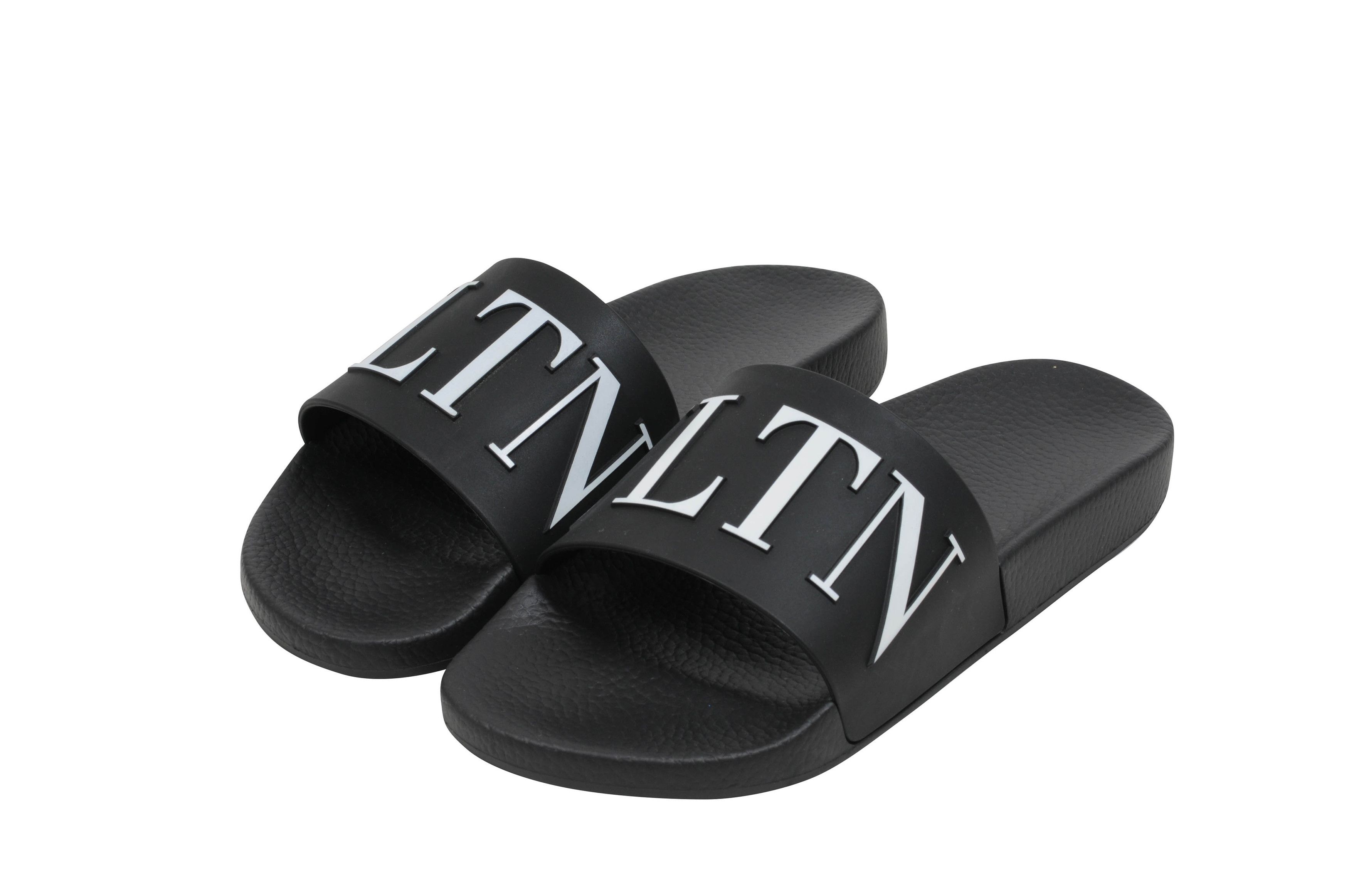 Valentino Black White VLTN Logo Sandals Slides - 00592-B Size US 7 / EU 40 - 3 Thumbnail