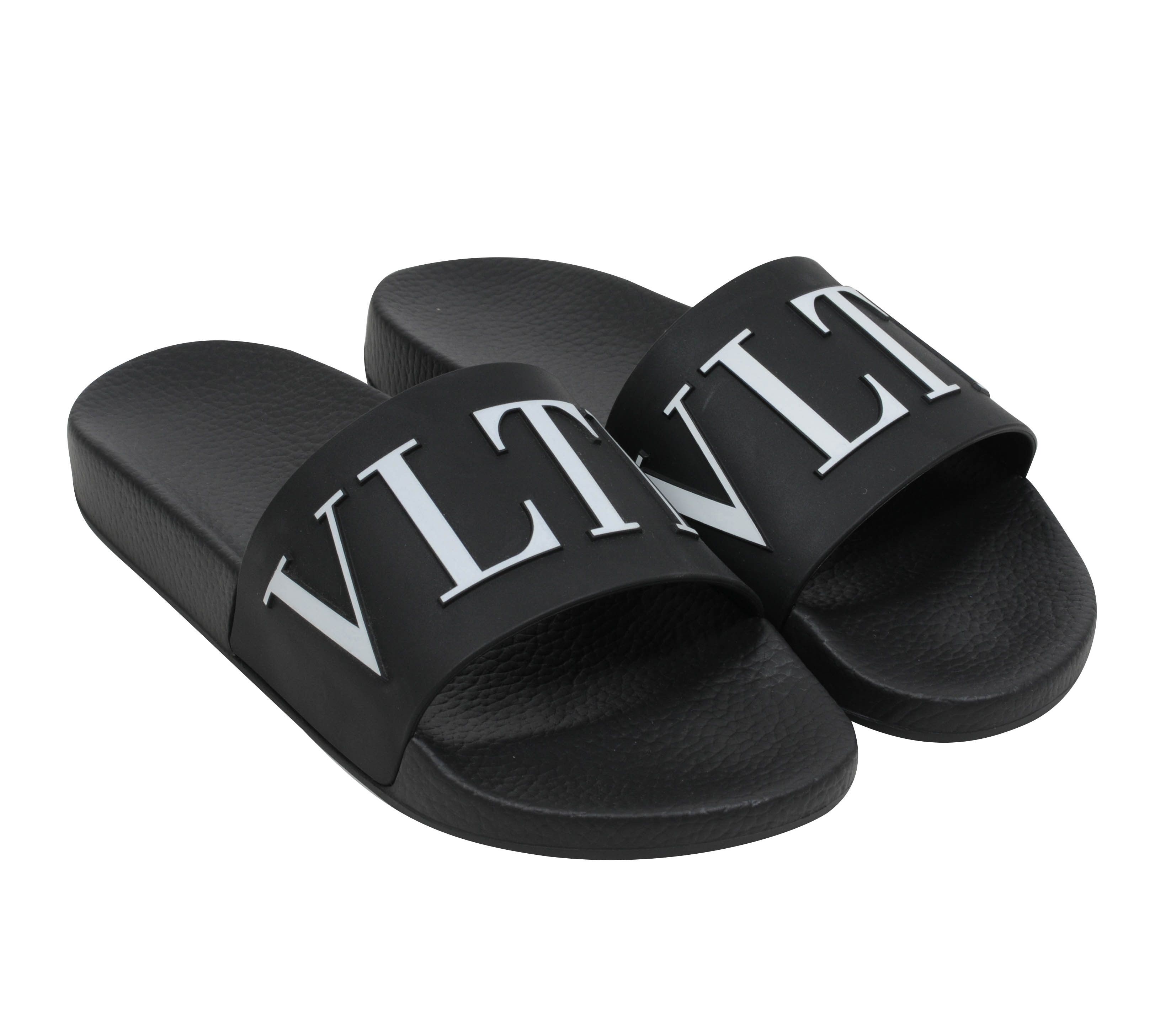 Valentino Black White VLTN Logo Sandals Slides - 00592-B Size US 7 / EU 40 - 10 Thumbnail