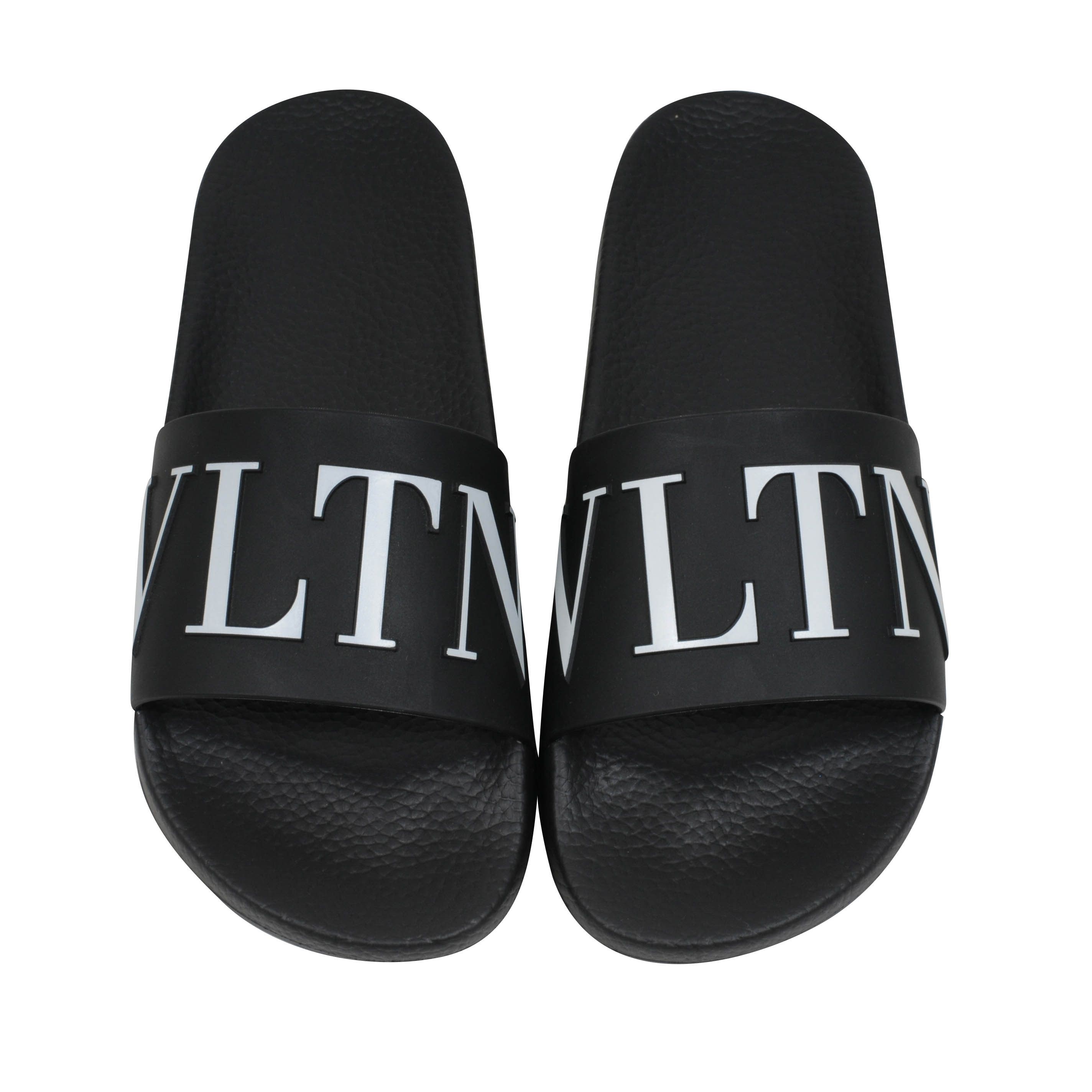 Valentino Black White VLTN Logo Sandals Slides - 00592-B Size US 7 / EU 40 - 2 Thumbnail
