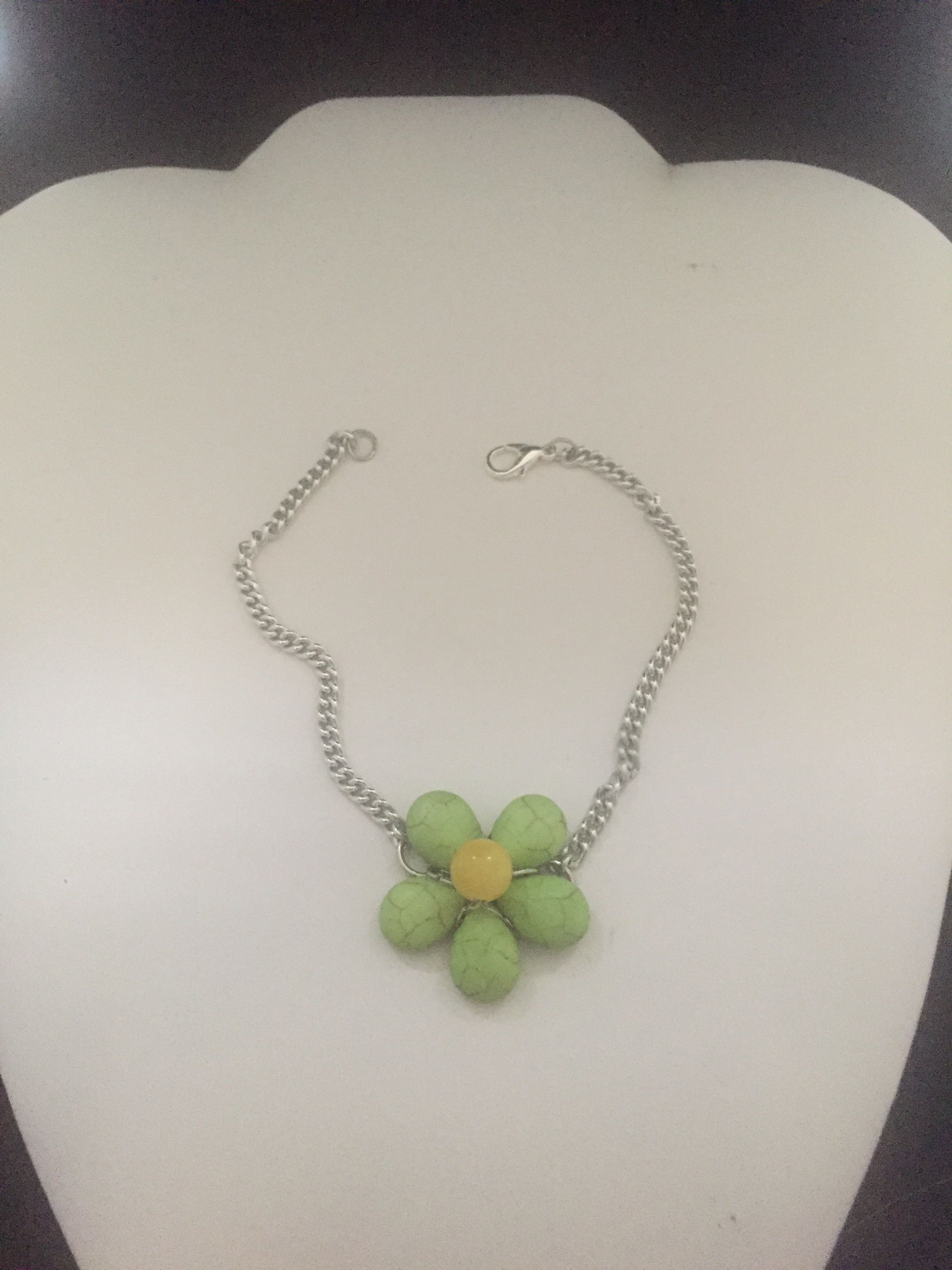 Green Turquoise Flower Bracelet with Yellow Bead