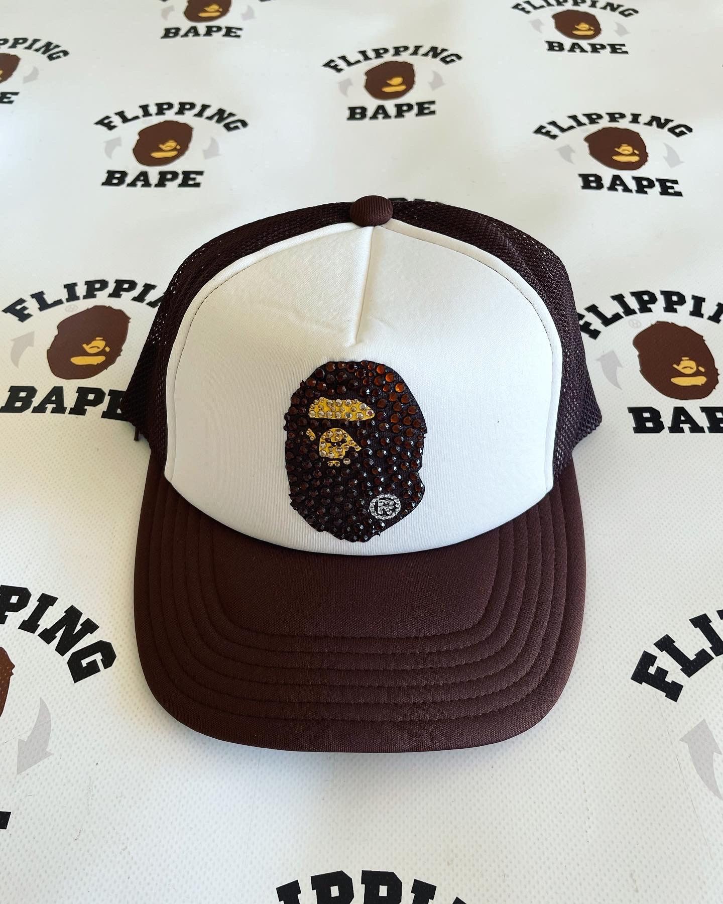 Bape BAPE APE HEAD CRYSTAL STONE MESH CAP | Grailed