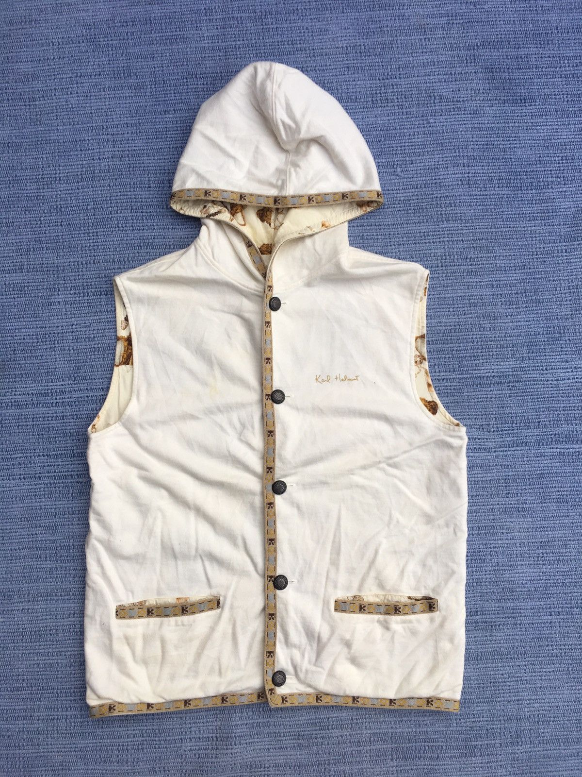 image of Karl Helmut White Hoodie Vest, Men's (Size Medium)