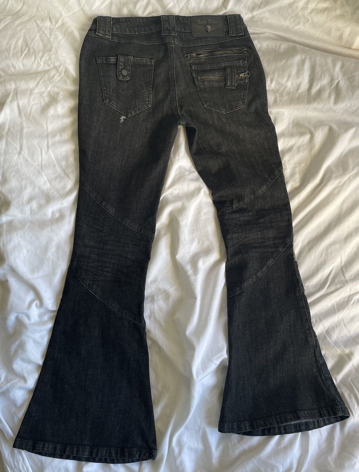 Band Tees × Vintage Rock Rebel Patchwork Zipper Detailed Flared Denim Size US 29 - 7 Thumbnail