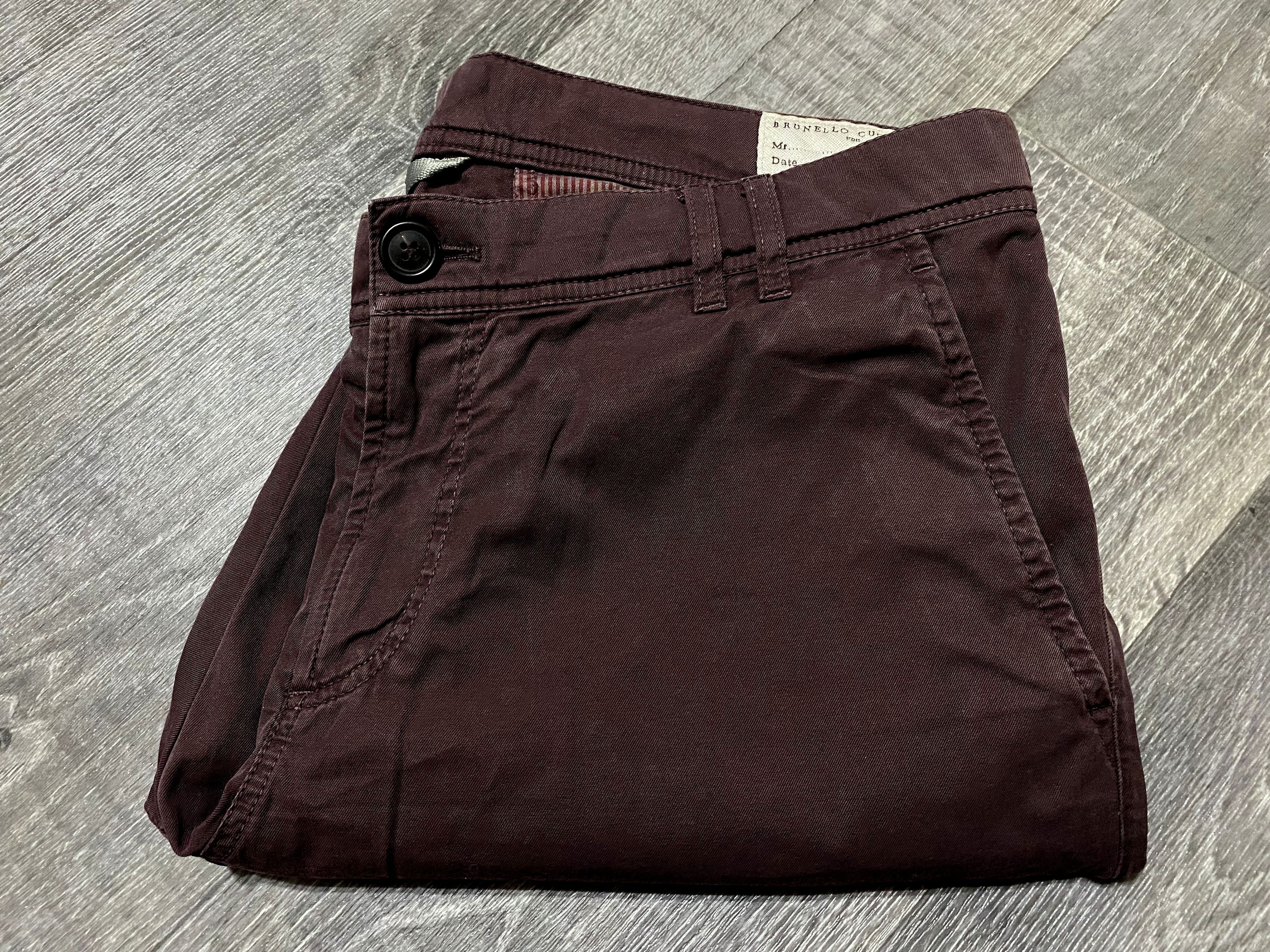 Brunello Cucinelli Brunello Cucinelli Dyed Burgundy Cotton Chino Trousers Size US 36 / EU 52 - 23 Thumbnail