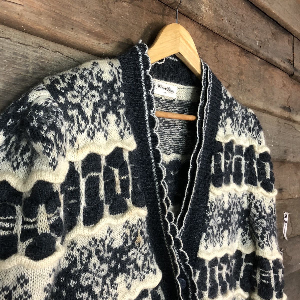 Aran Isles Knitwear Feirst Plum White mohair shaggy knitwear Cardigan #H344 Size US M / EU 48-50 / 2 - 6 Thumbnail